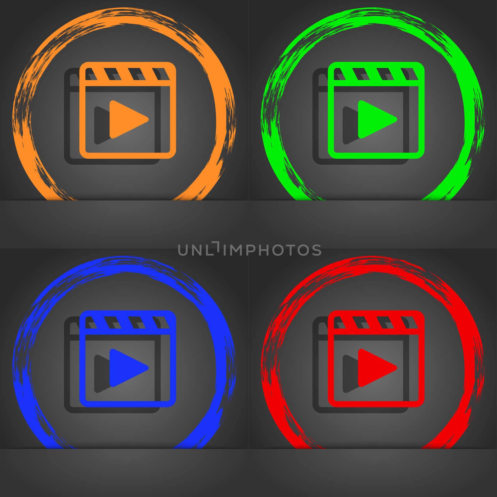 Play video icon symbol. Fashionable modern style. In the orange, green, blue, green design. illustration