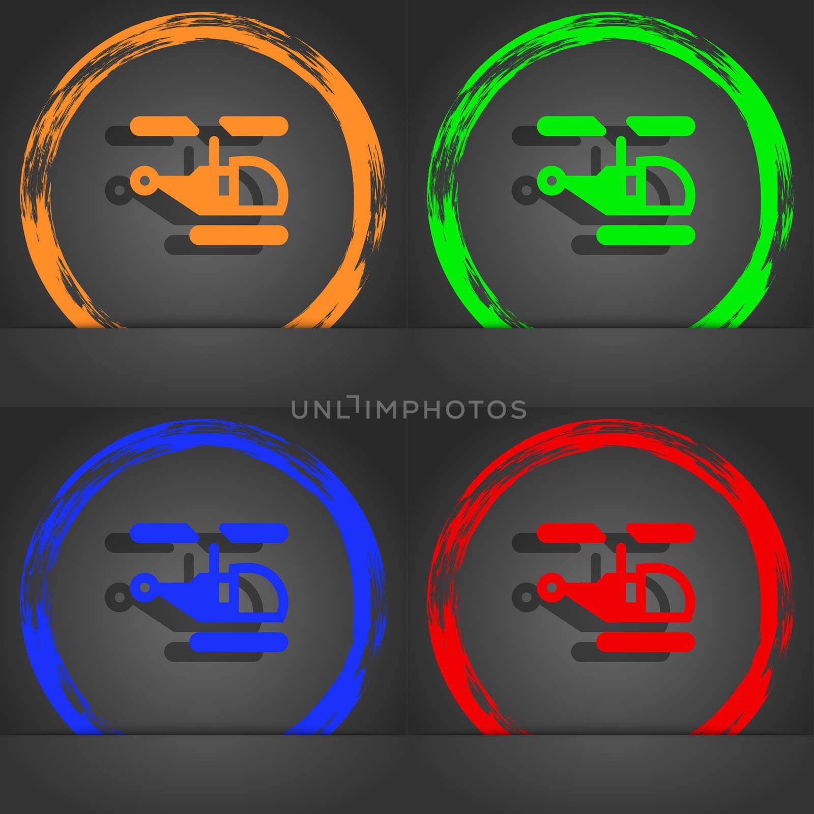 Helicopter icon symbol. Fashionable modern style. In the orange, green, blue, green design. illustration