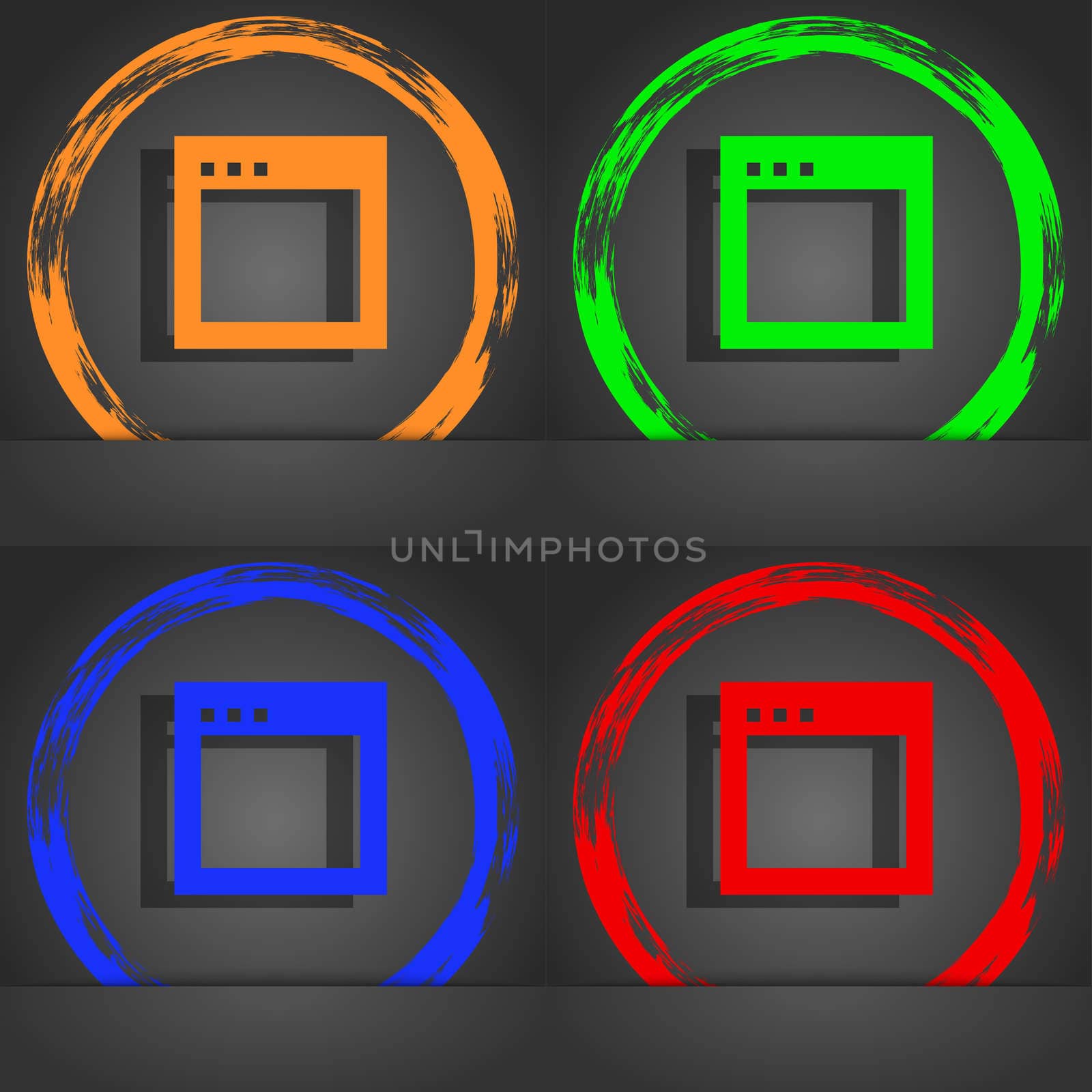 Simple Browser window icon symbol. Fashionable modern style. In the orange, green, blue, green design. illustration