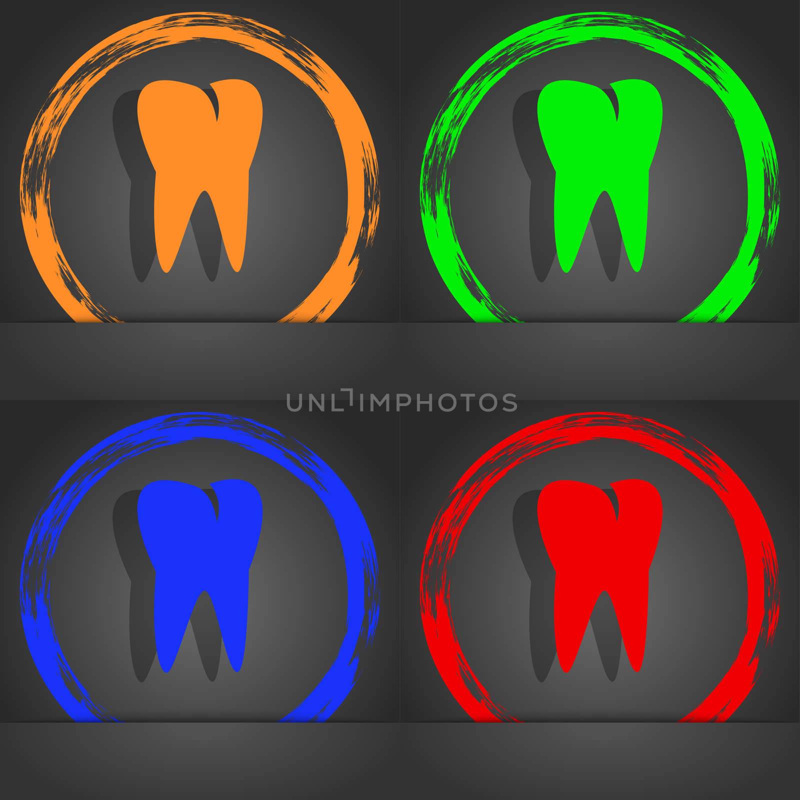 tooth icon. Fashionable modern style. In the orange, green, blue, red design.  by serhii_lohvyniuk