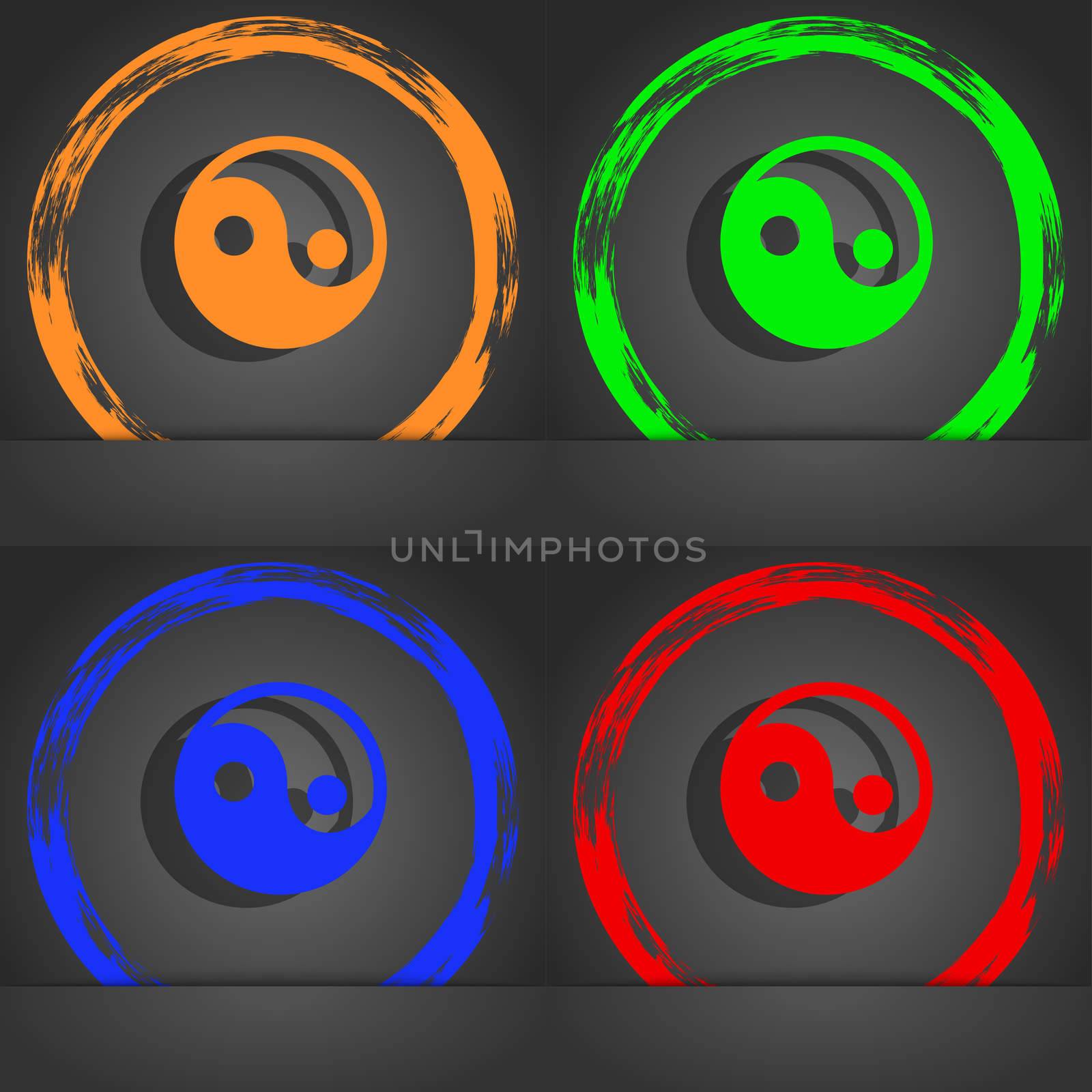 Ying yang icon symbol. Fashionable modern style. In the orange, green, blue, green design. illustration