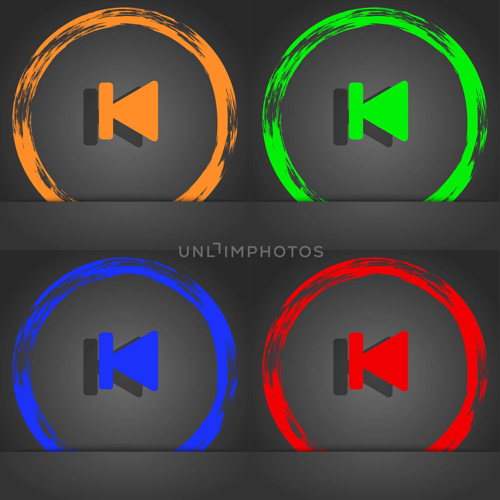 fast backward icon symbol. Fashionable modern style. In the orange, green, blue, green design. illustration