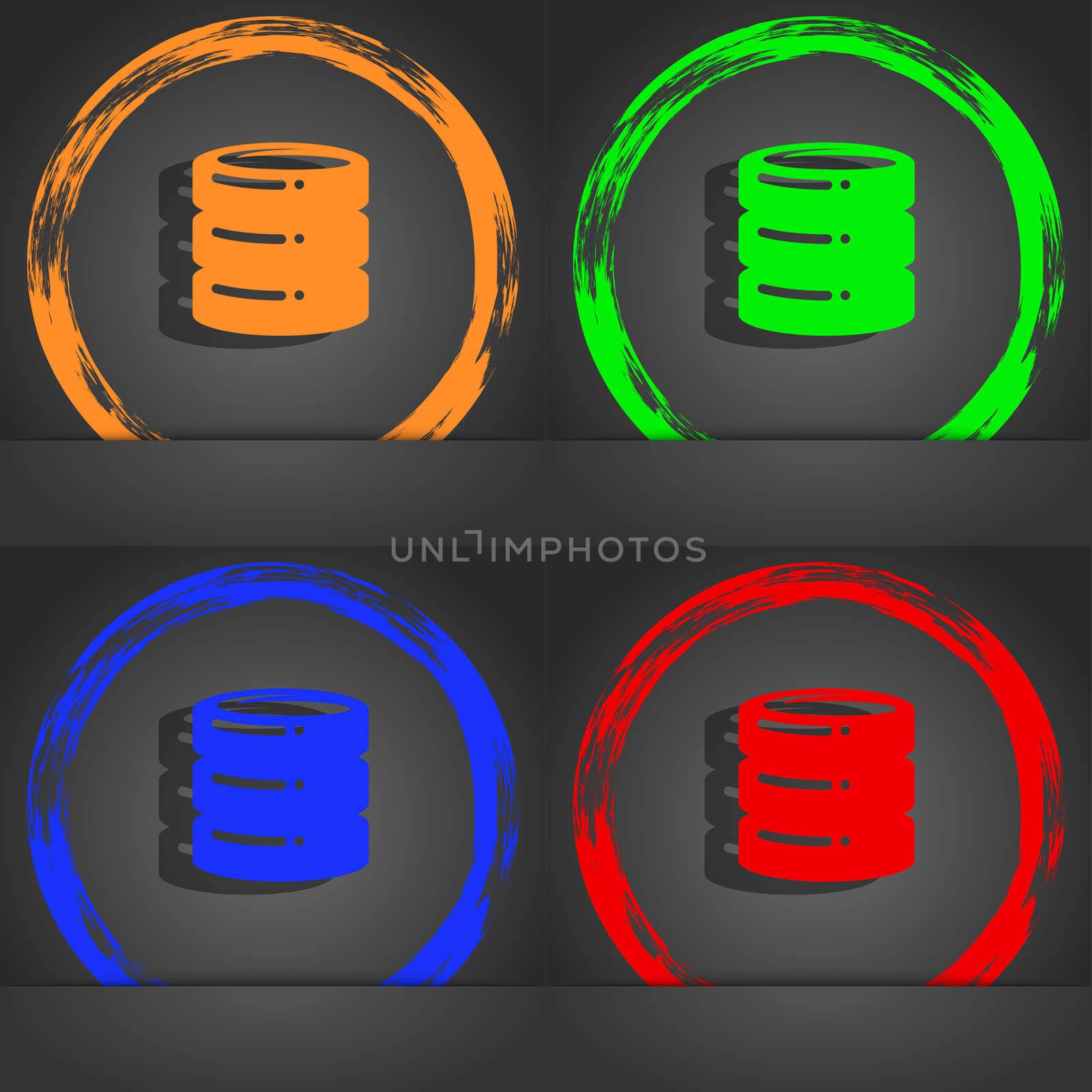 hard drive, date base icon symbol. Fashionable modern style. In the orange, green, blue, green design. illustration