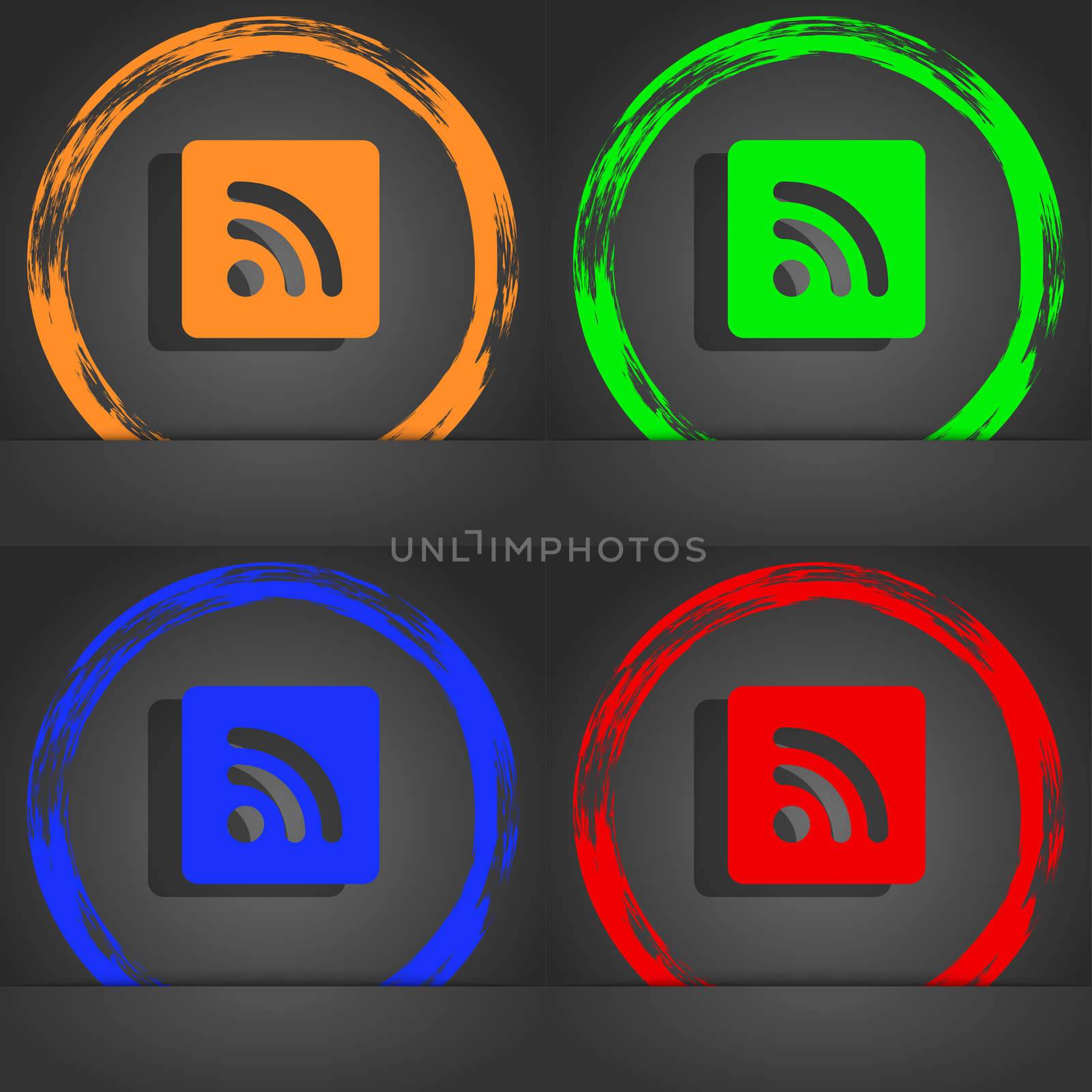 RSS feed icon symbol. Fashionable modern style. In the orange, green, blue, green design. illustration