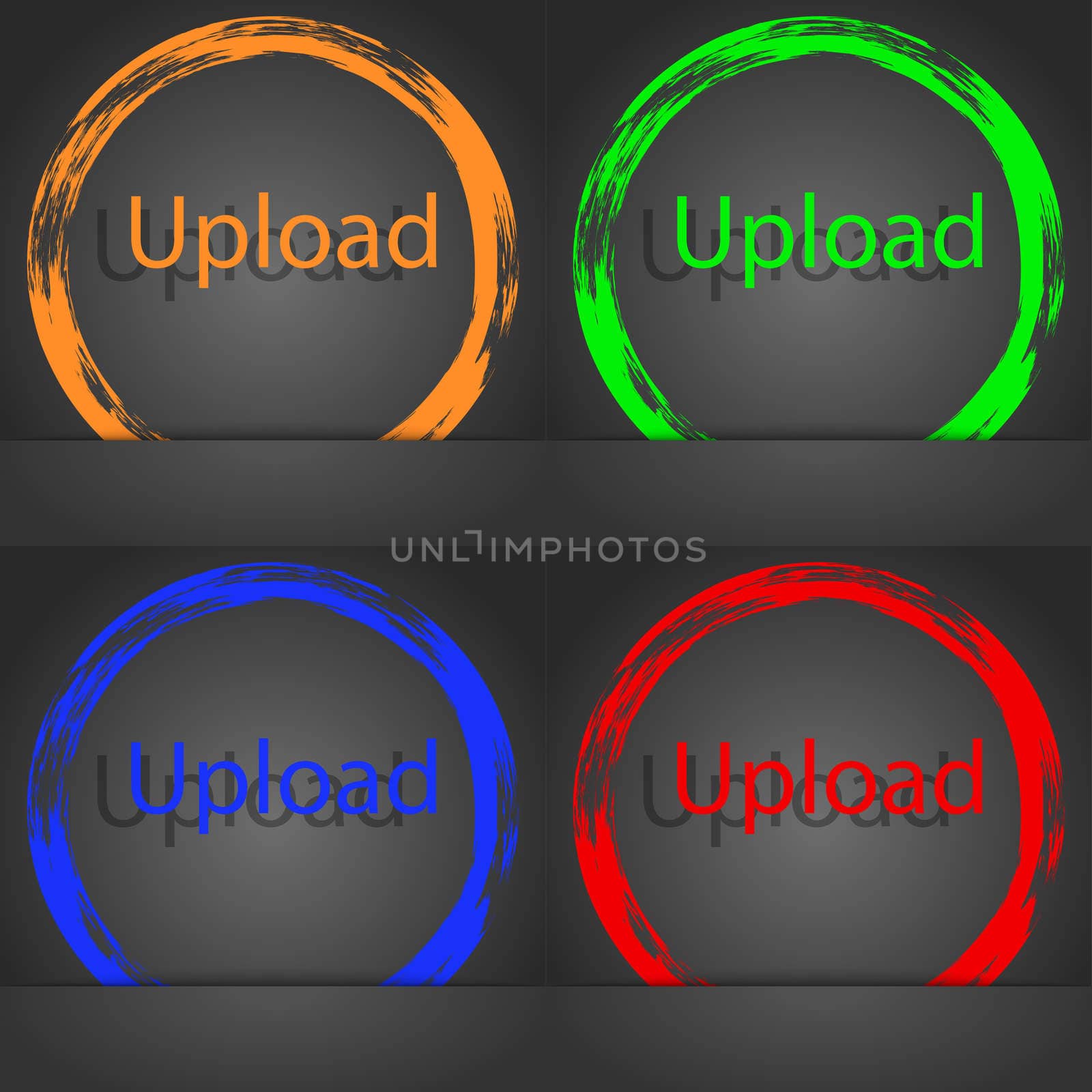 Upload sign icon. Load symbol. Fashionable modern style. In the orange, green, blue, red design. illustration