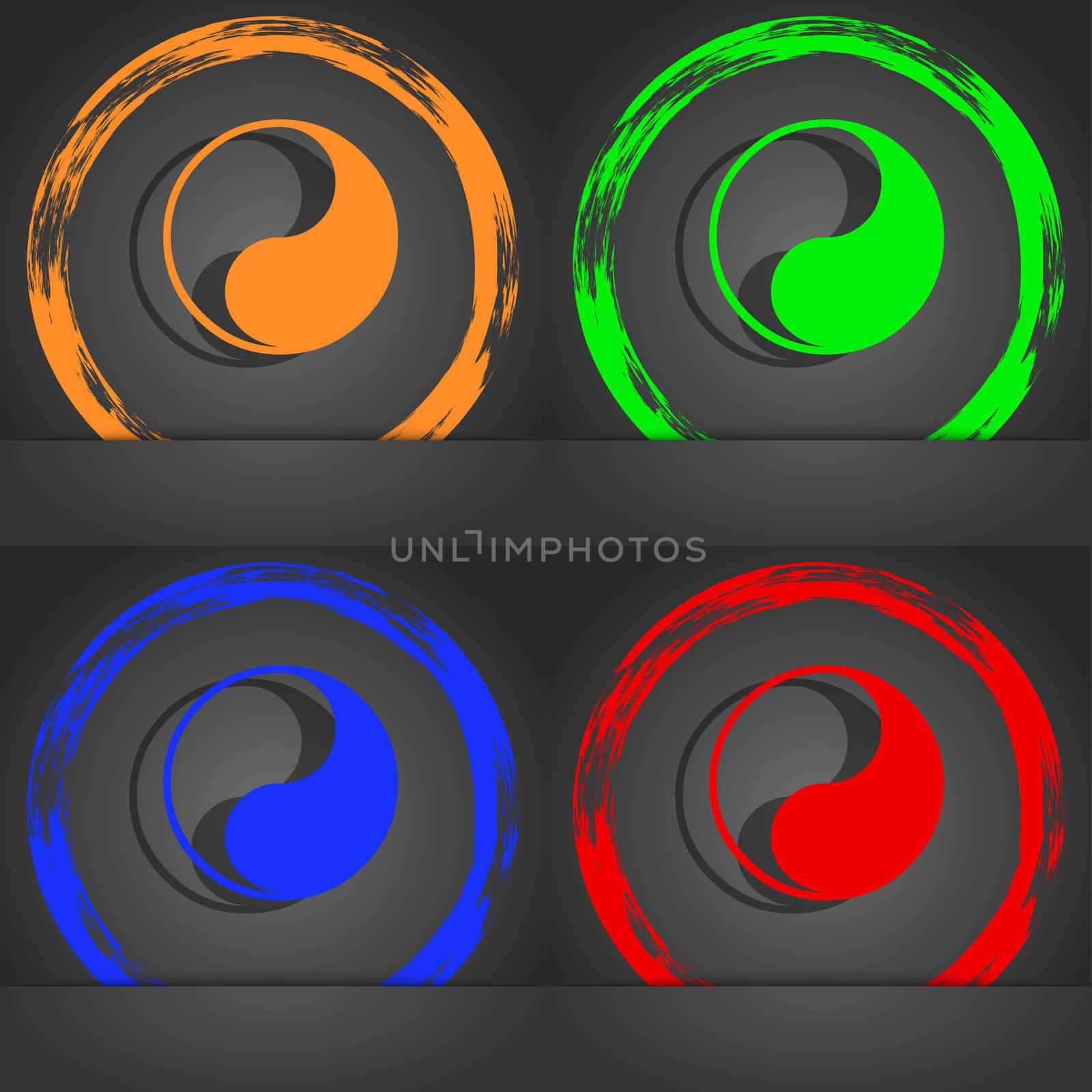 Yin Yang icon symbol. Fashionable modern style. In the orange, green, blue, green design. illustration