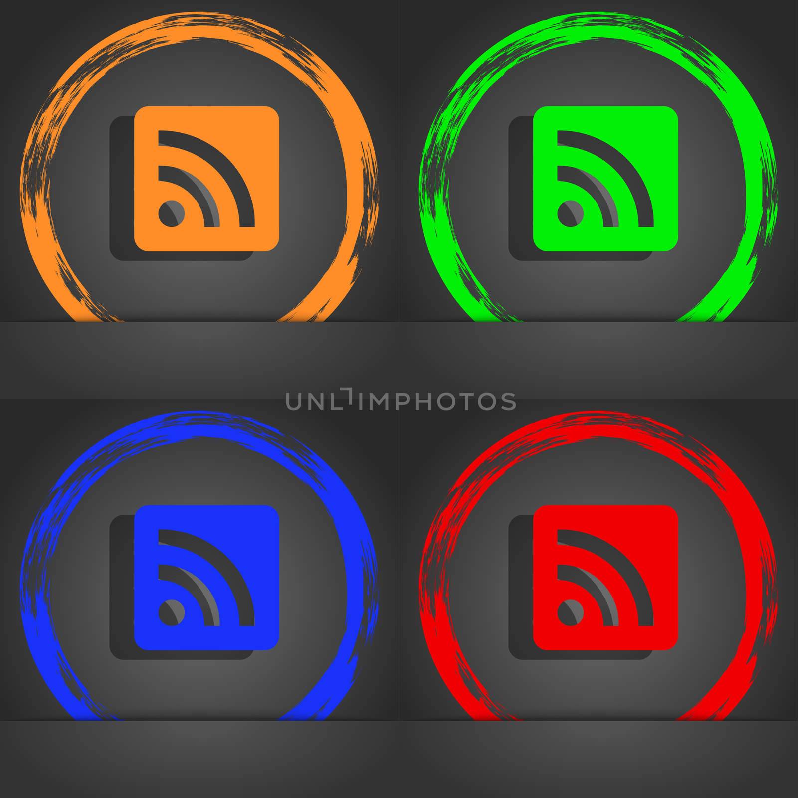 RSS feed icon symbol. Fashionable modern style. In the orange, green, blue, green design.  by serhii_lohvyniuk