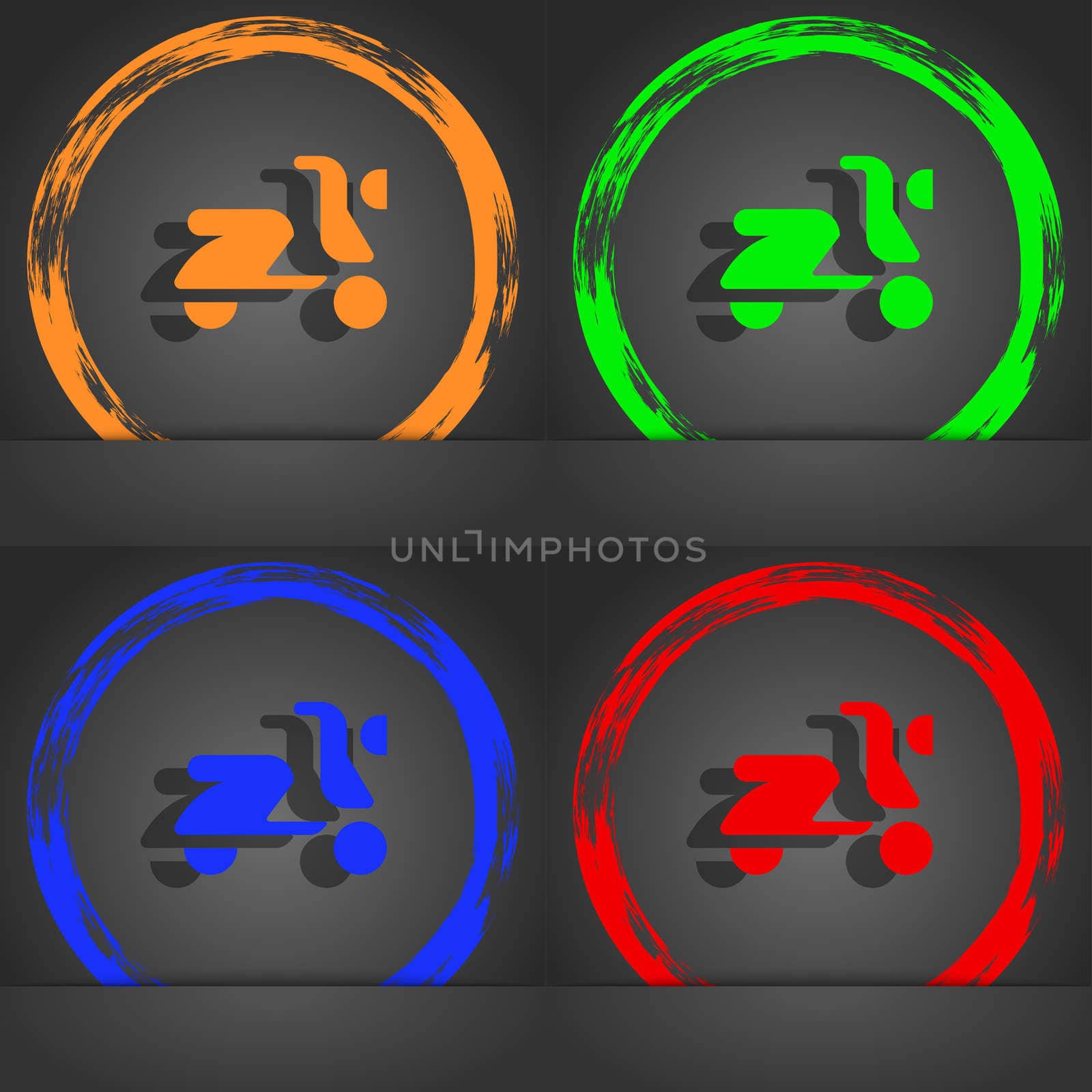 Scooter, bike icon symbol. Fashionable modern style. In the orange, green, blue, green design. illustration