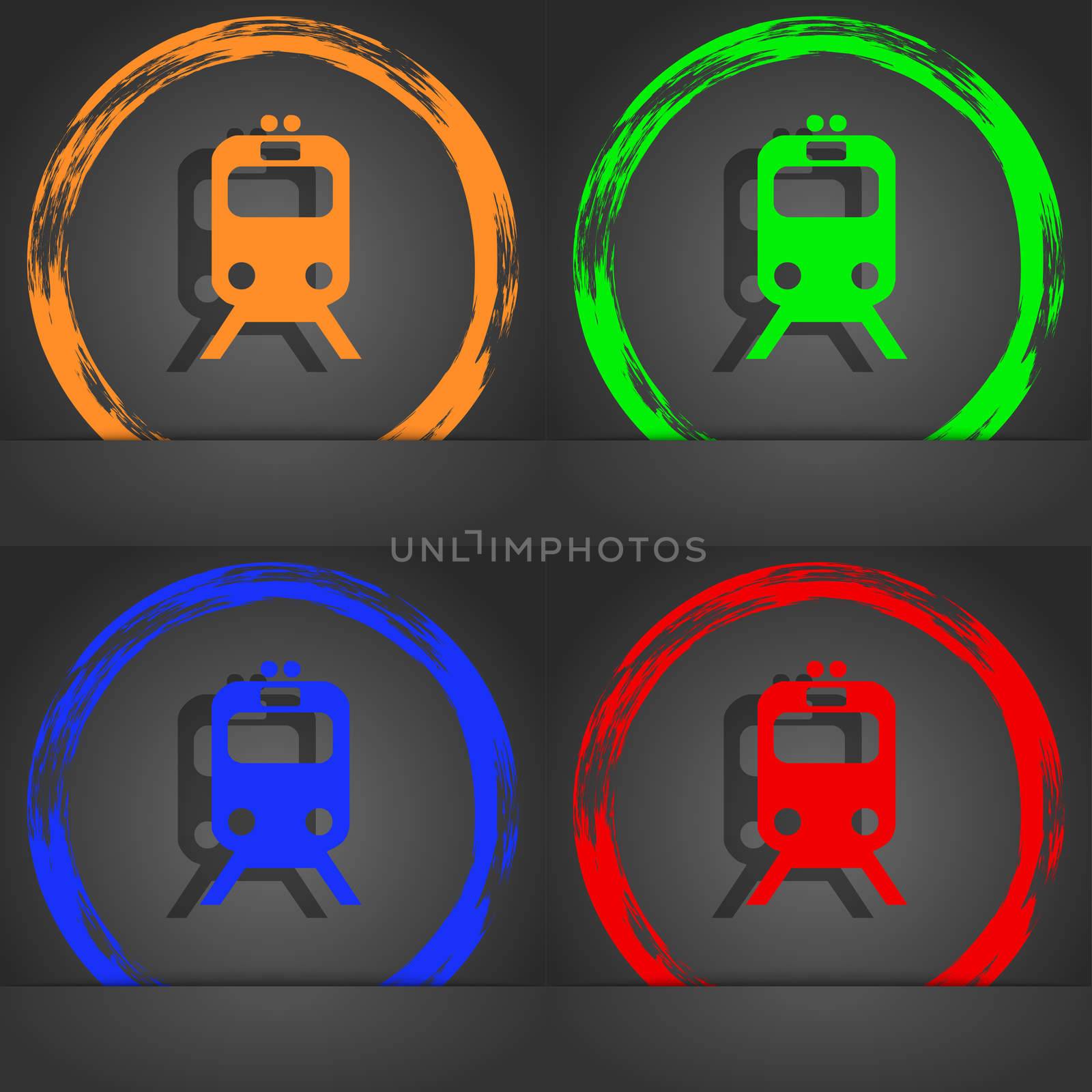 train icon symbol. Fashionable modern style. In the orange, green, blue, green design. illustration