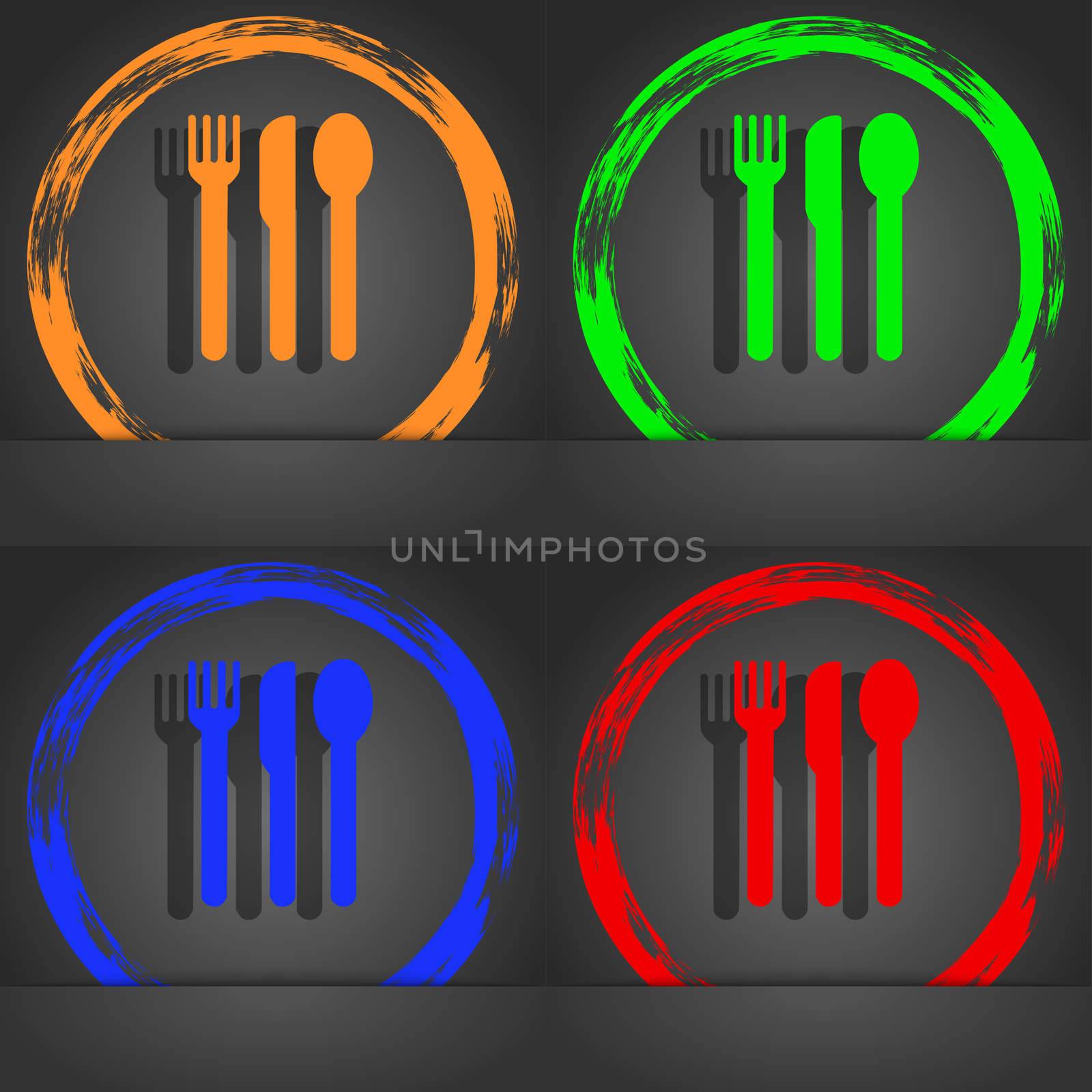 fork, knife, spoon icon symbol. Fashionable modern style. In the orange, green, blue, green design. illustration