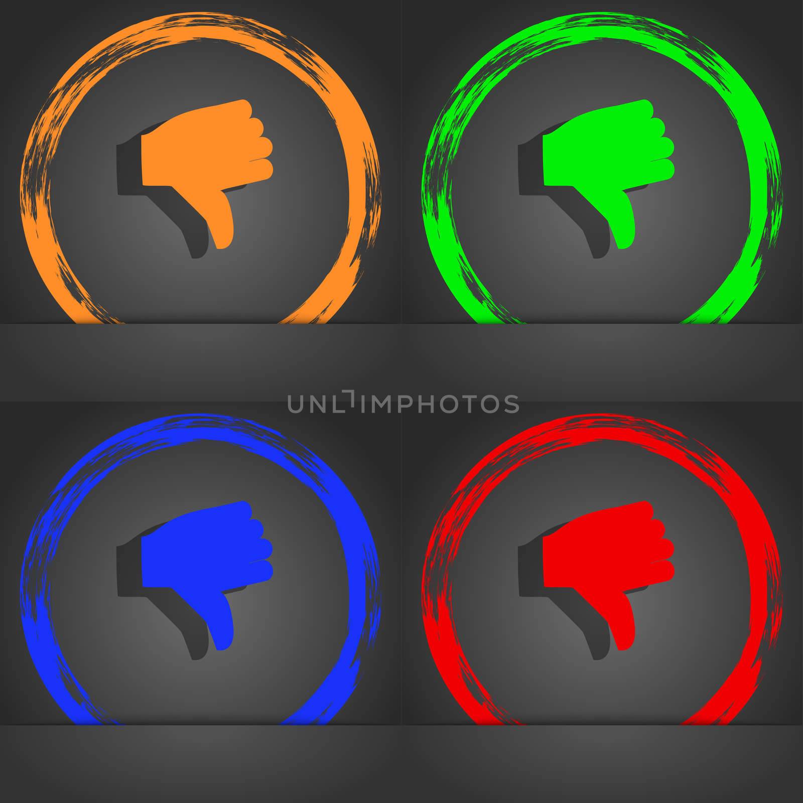 Dislike, Thumb down icon symbol. Fashionable modern style. In the orange, green, blue, green design. illustration