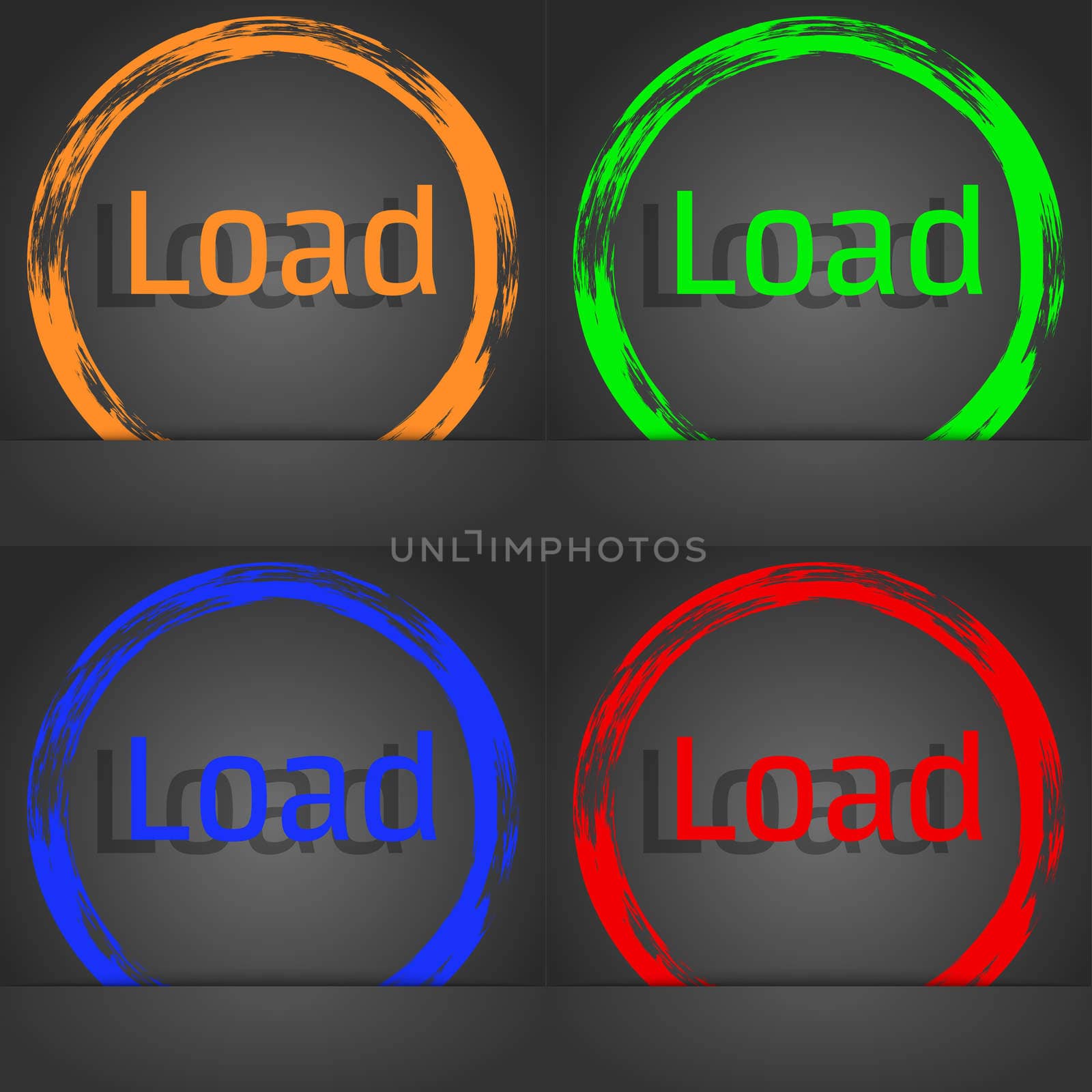 Download now icon. Load symbol. Fashionable modern style. In the orange, green, blue, red design. illustration