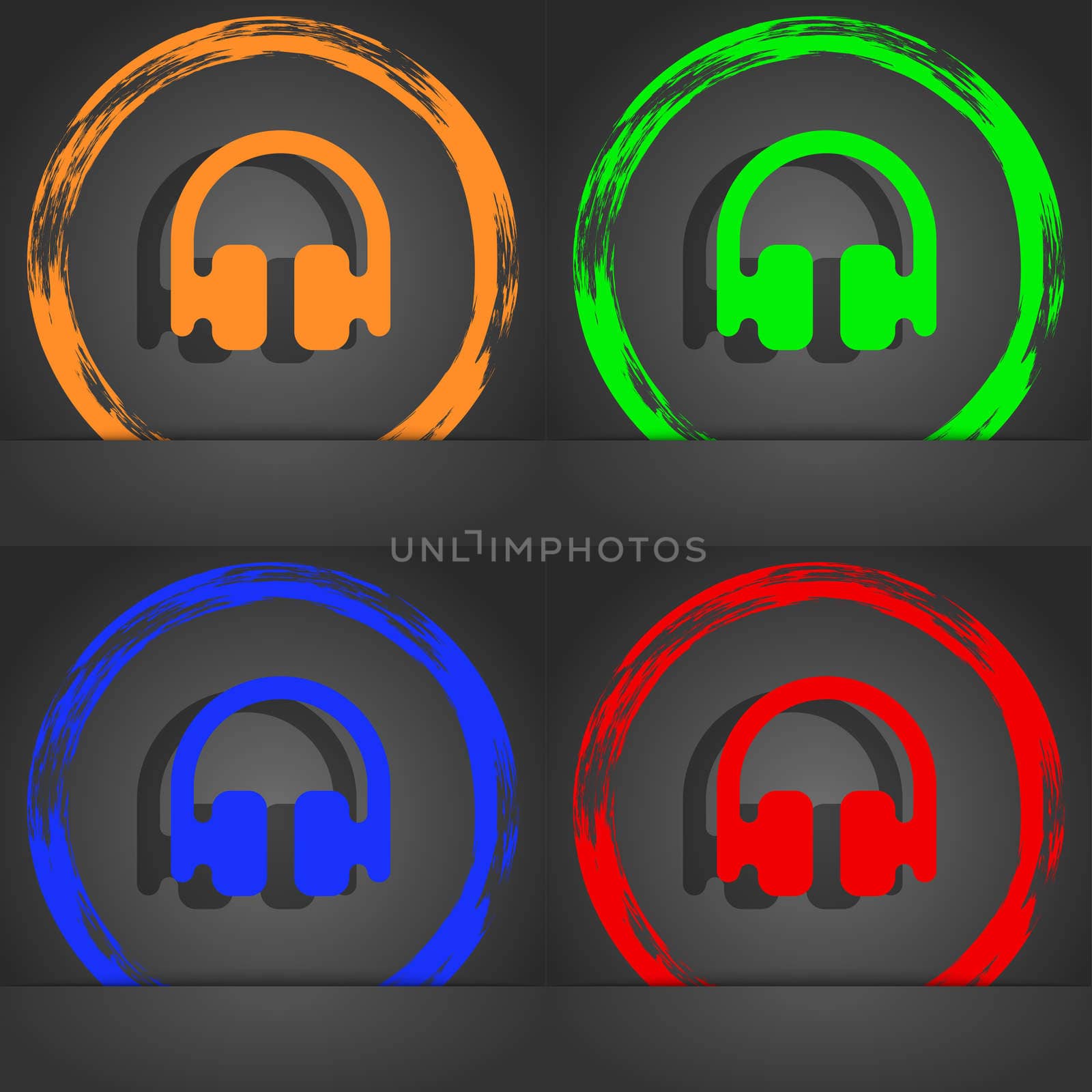 Headphones, Earphones icon symbol. Fashionable modern style. In the orange, green, blue, green design. illustration