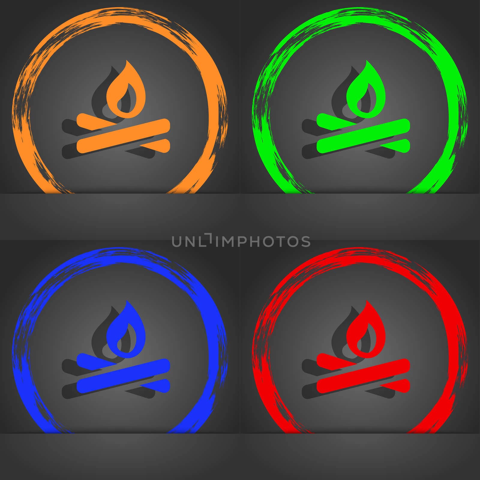 Fire flame icon symbol. Fashionable modern style. In the orange, green, blue, green design. illustration