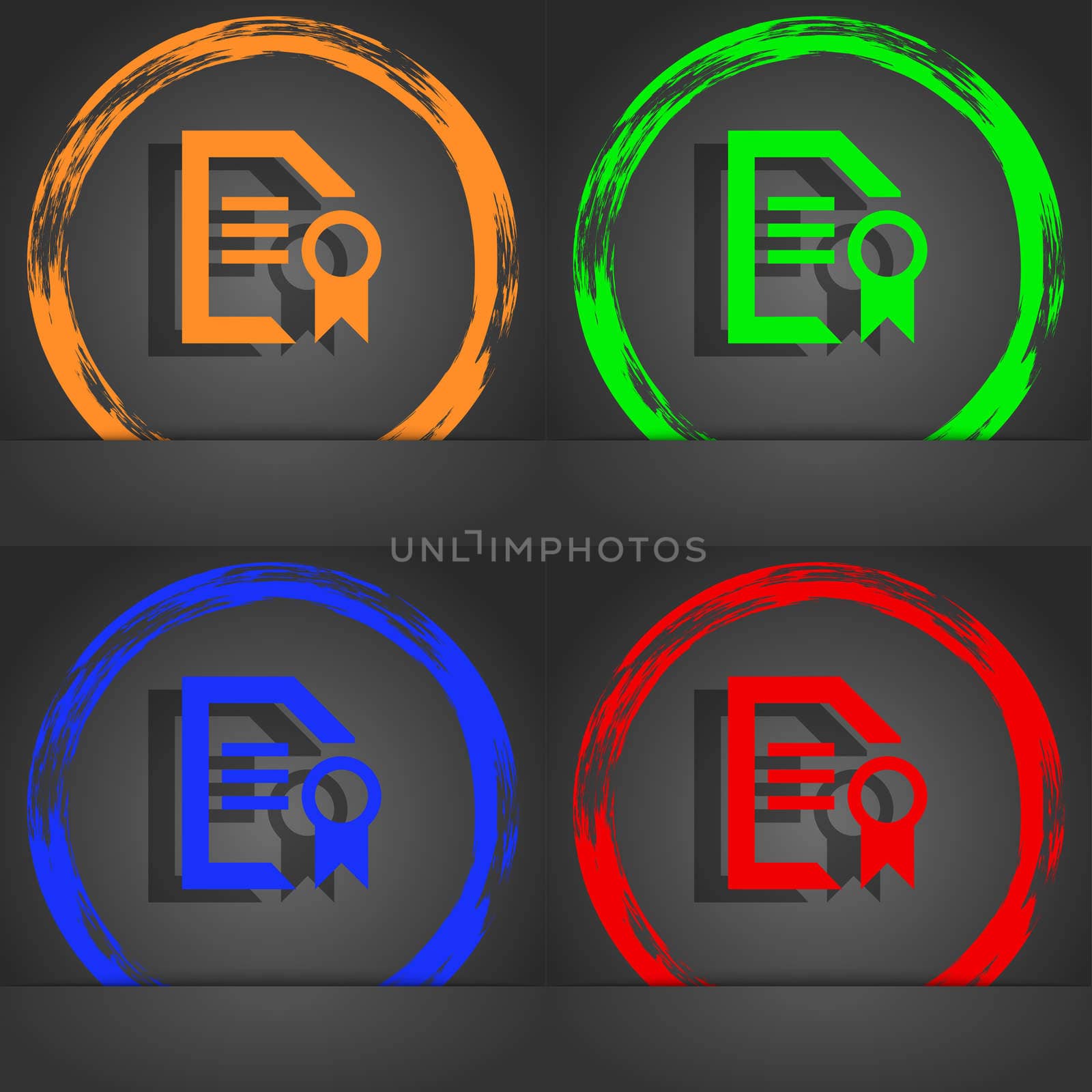 Award File document icon symbol. Fashionable modern style. In the orange, green, blue, green design. illustration