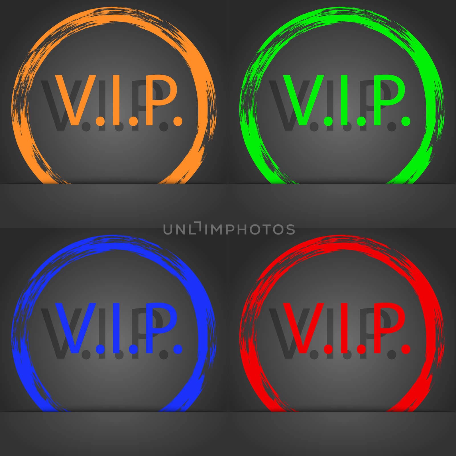 Vip sign icon. Membership symbol. Very important person. Fashionable modern style. In the orange, green, blue, red design. illustration