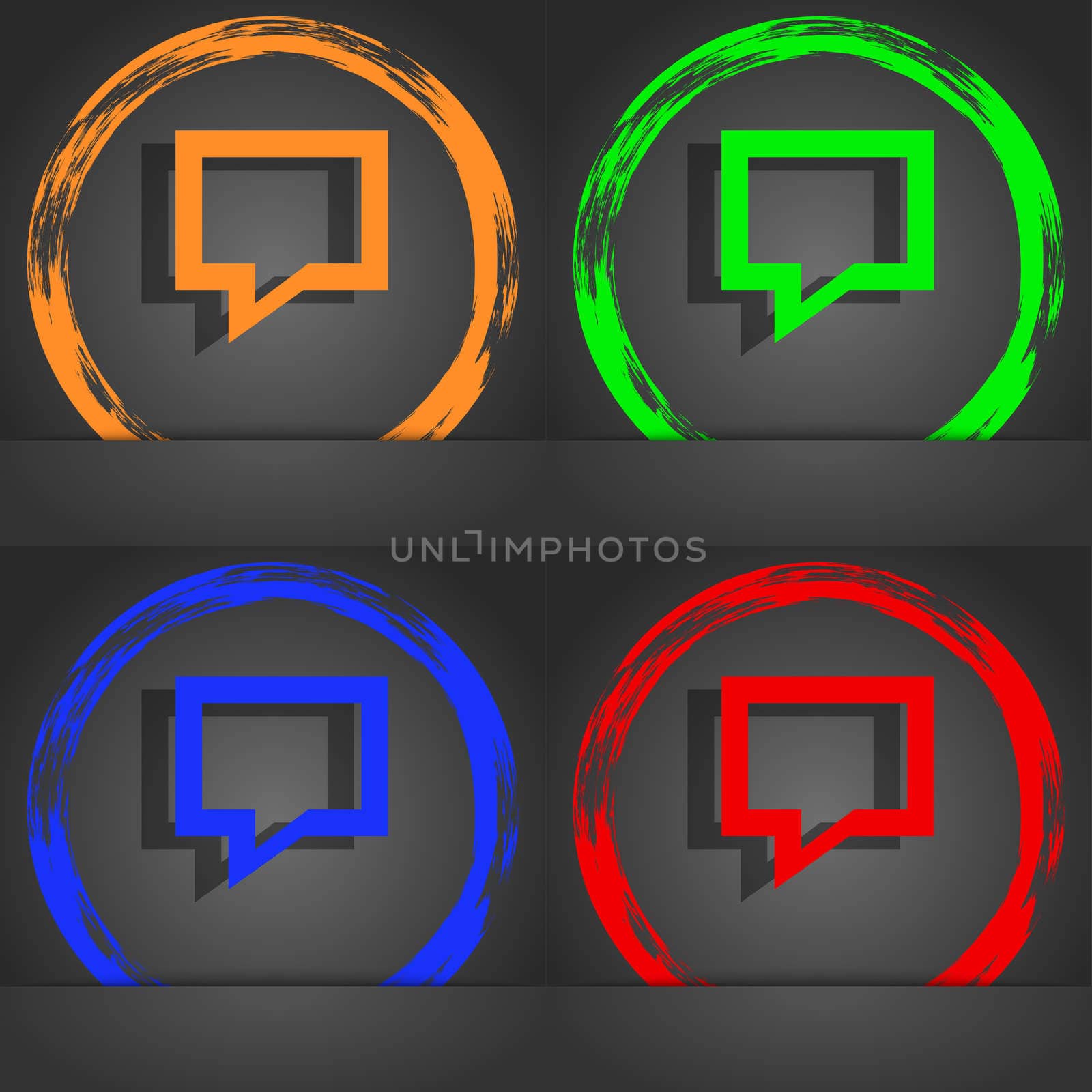 Speech bubble, Think cloud icon symbol. Fashionable modern style. In the orange, green, blue, green design. illustration