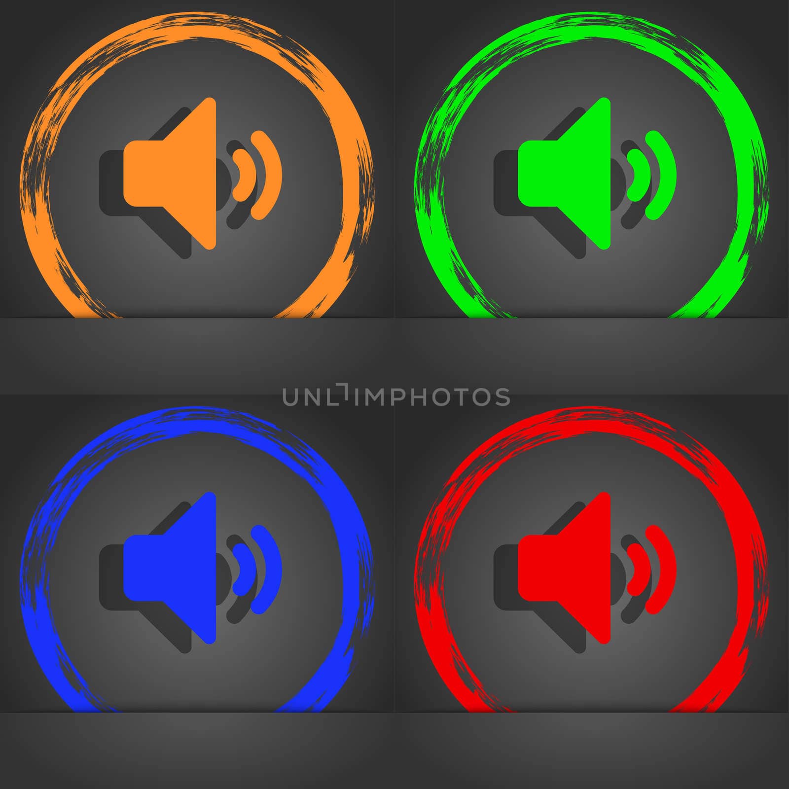 Speaker volume, Sound icon symbol. Fashionable modern style. In the orange, green, blue, green design. illustration