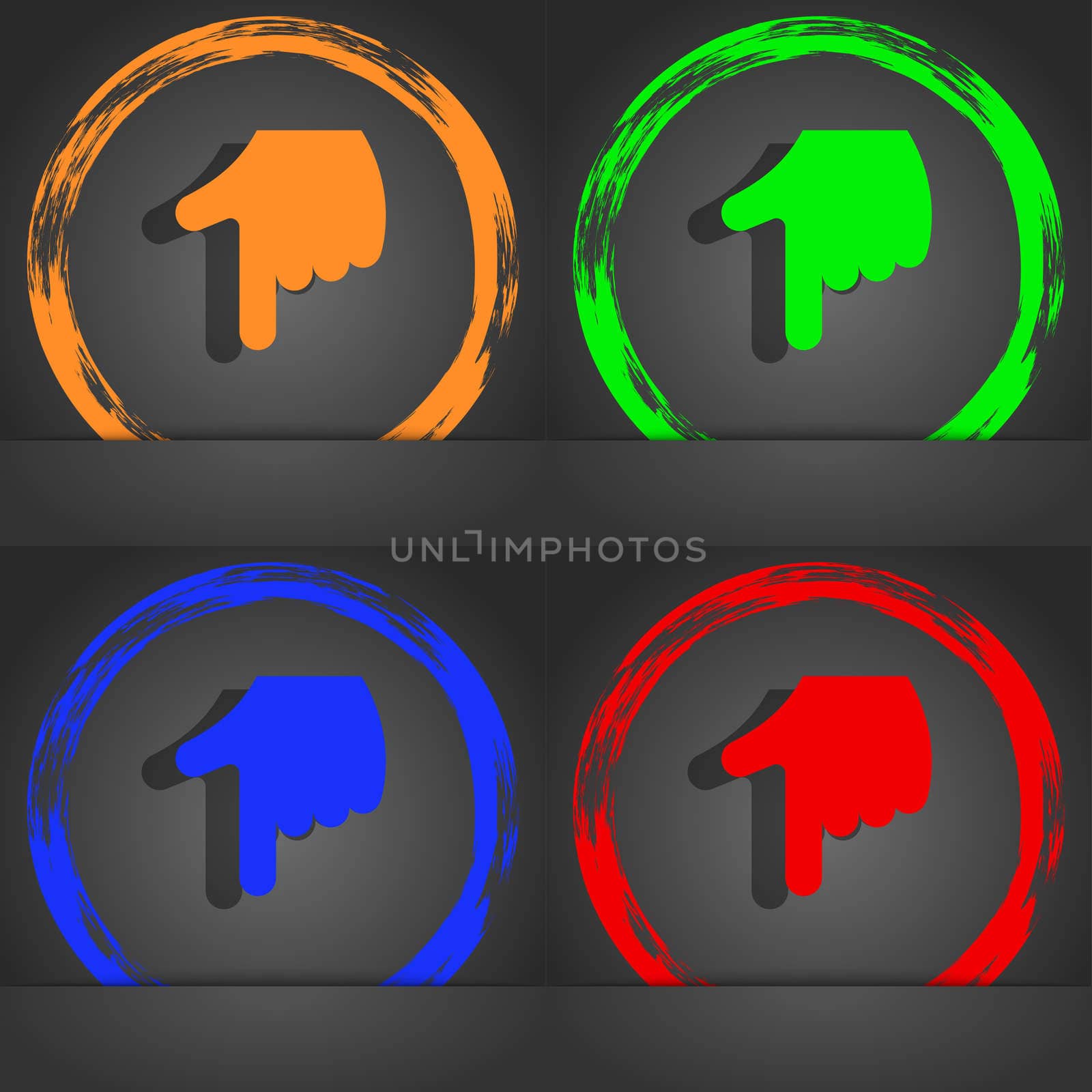 pointing hand icon symbol. Fashionable modern style. In the orange, green, blue, green design.  by serhii_lohvyniuk