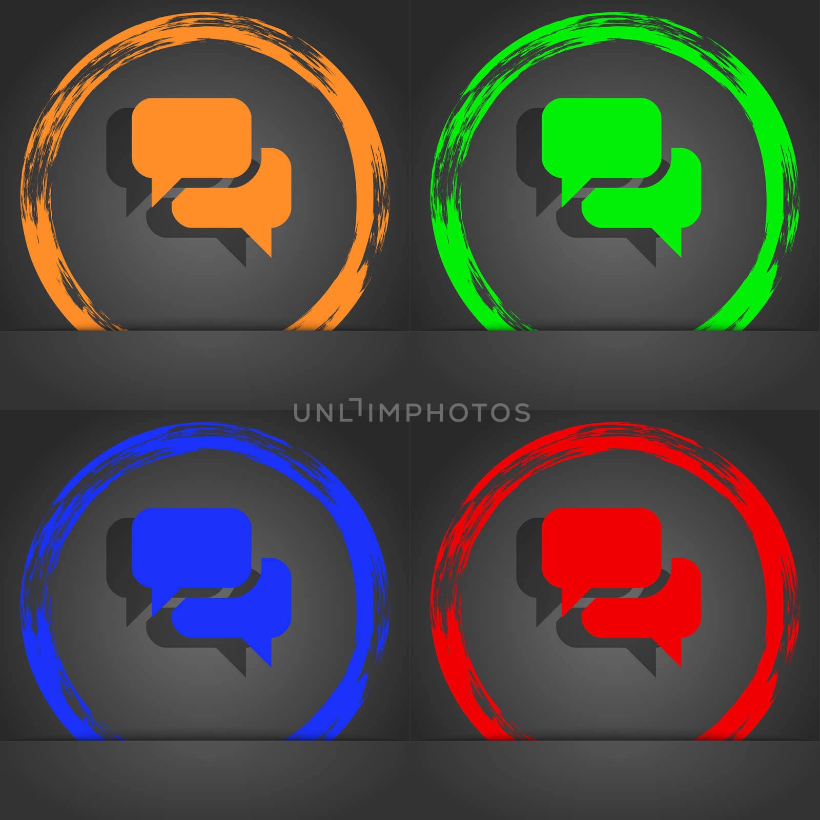 Speech bubble, Think cloud icon symbol. Fashionable modern style. In the orange, green, blue, green design.  by serhii_lohvyniuk