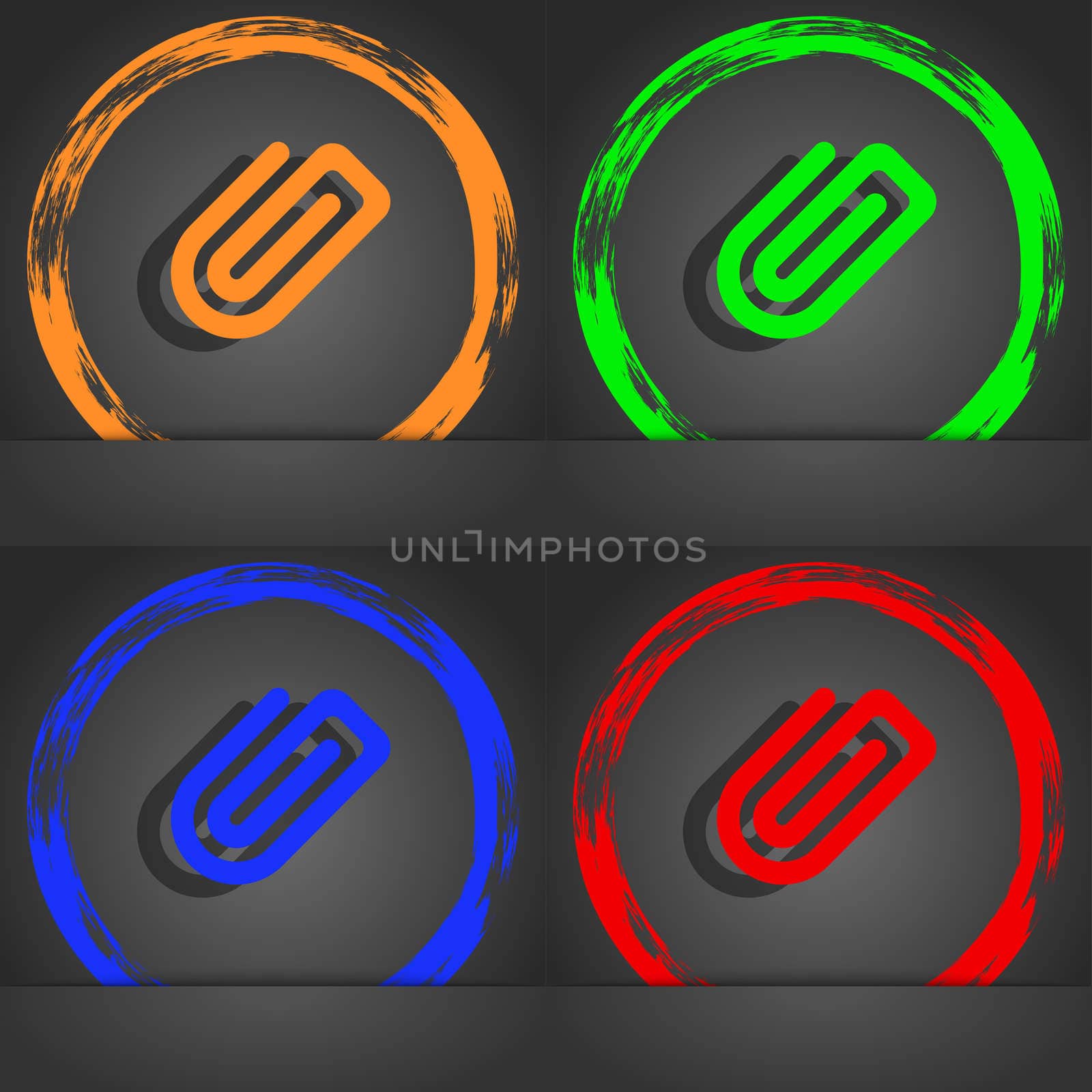 Paper Clip icon symbol. Fashionable modern style. In the orange, green, blue, green design. illustration