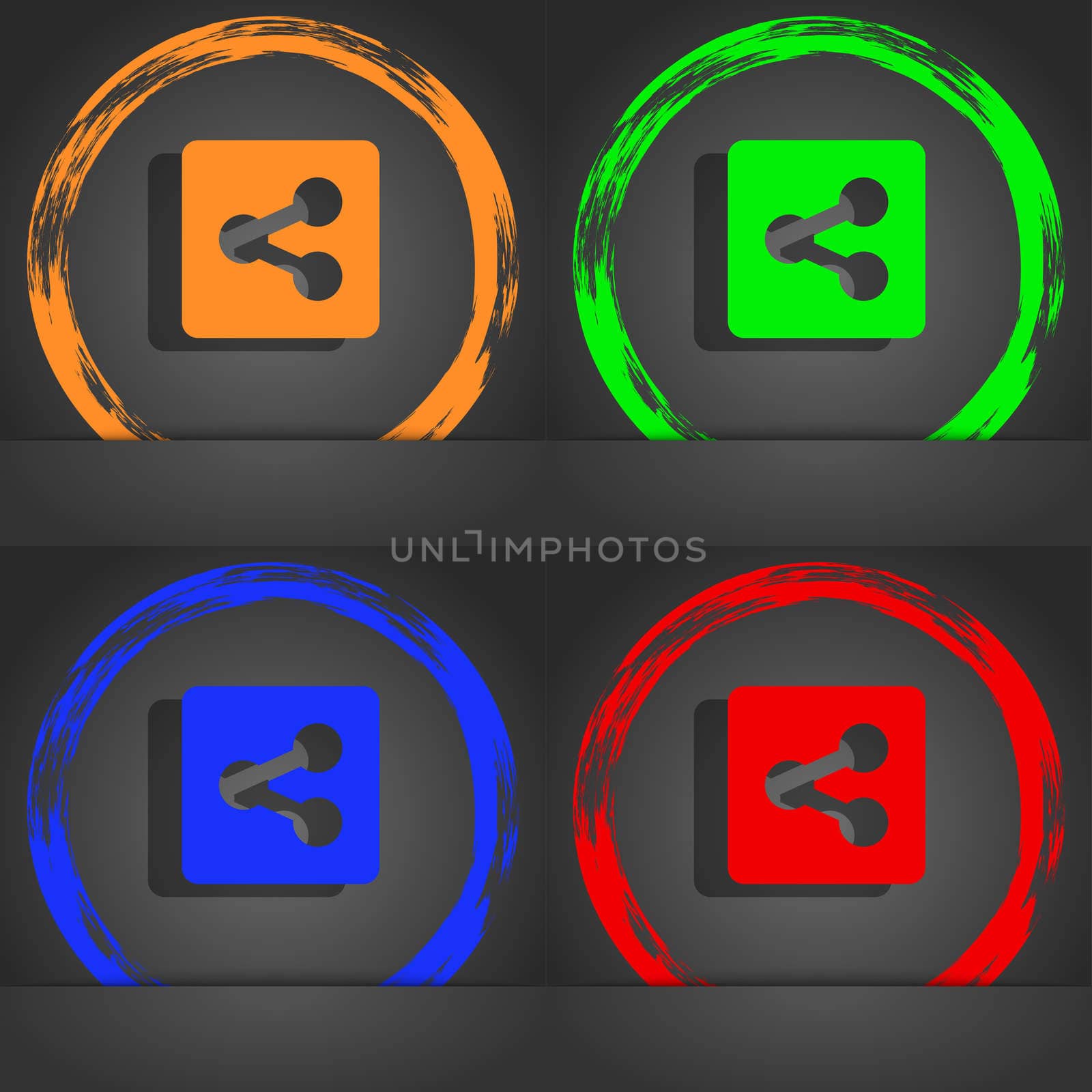 Share icon symbol. Fashionable modern style. In the orange, green, blue, green design. illustration