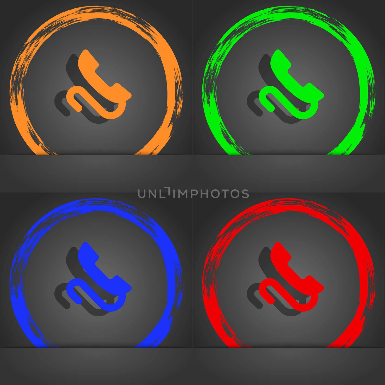 retro telephone handset icon symbol. Fashionable modern style. In the orange, green, blue, green design. illustration