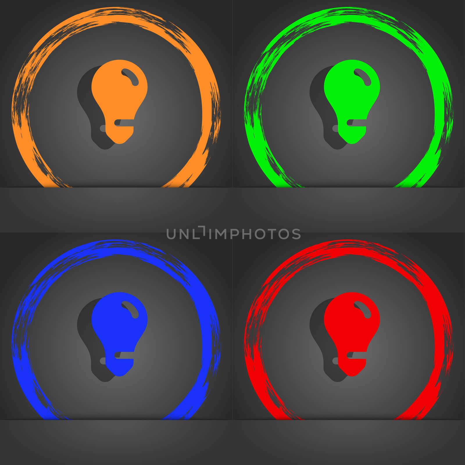 light bulb, idea icon symbol. Fashionable modern style. In the orange, green, blue, green design. illustration