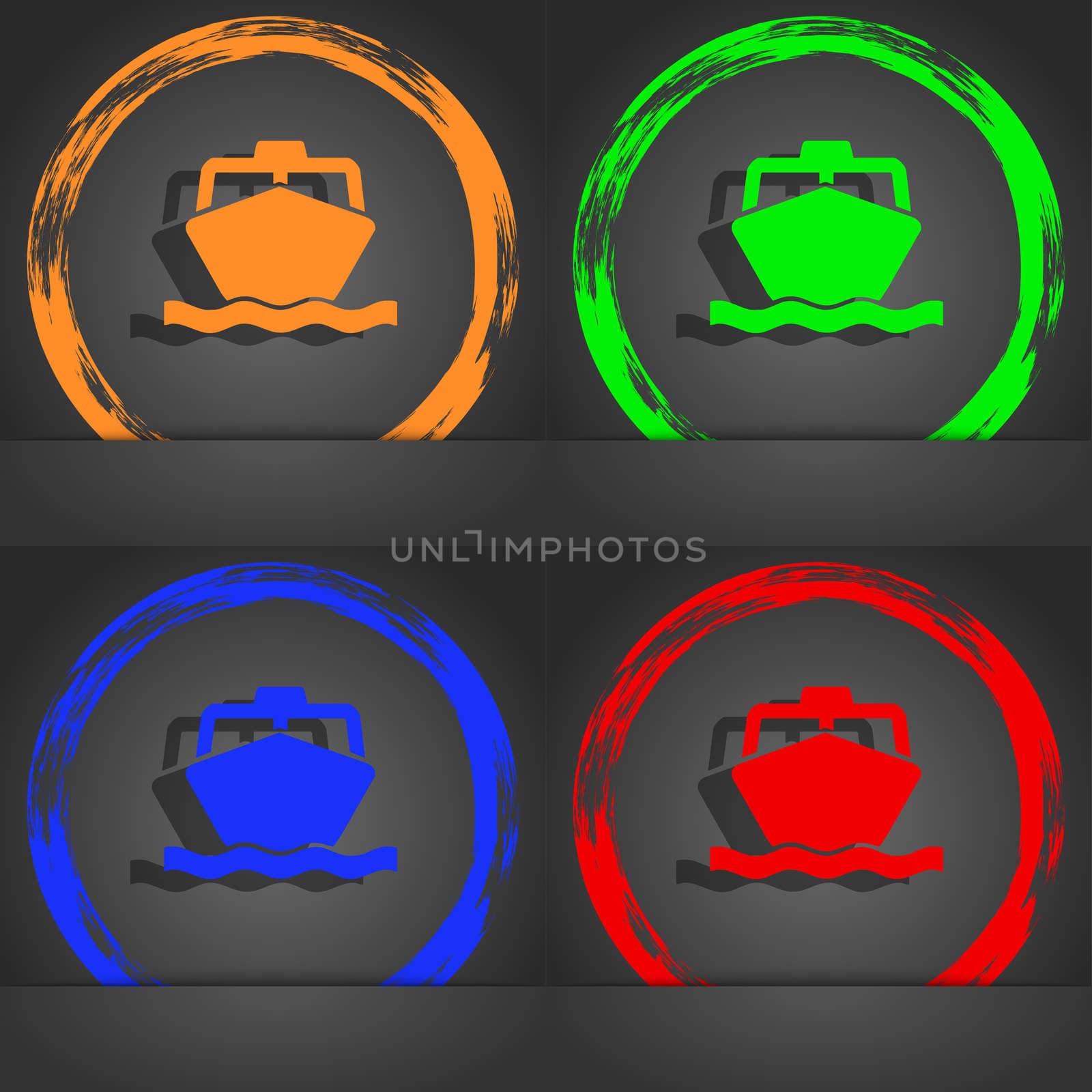 the boat icon symbol. Fashionable modern style. In the orange, green, blue, green design. illustration