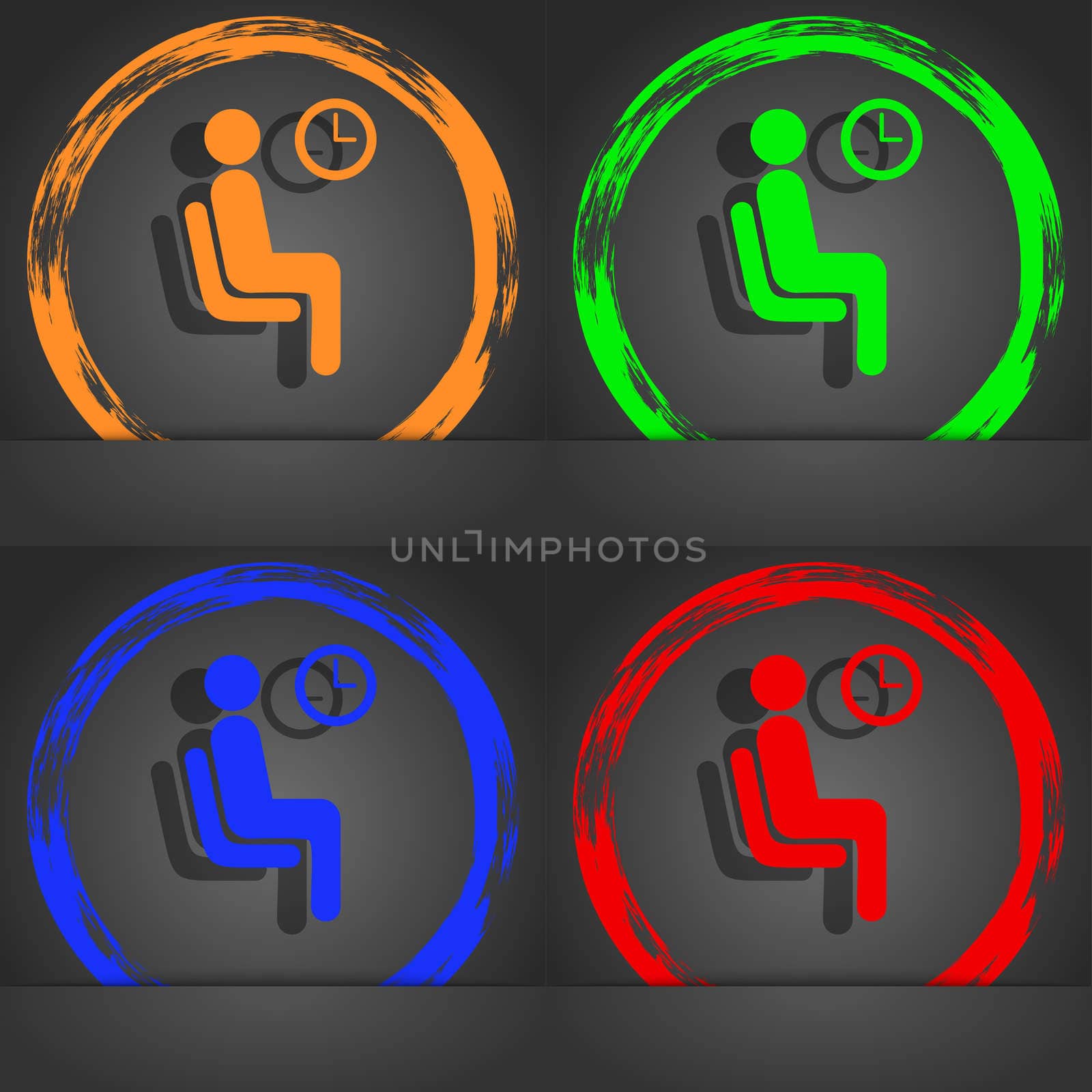 waiting icon symbol. Fashionable modern style. In the orange, green, blue, green design. illustration