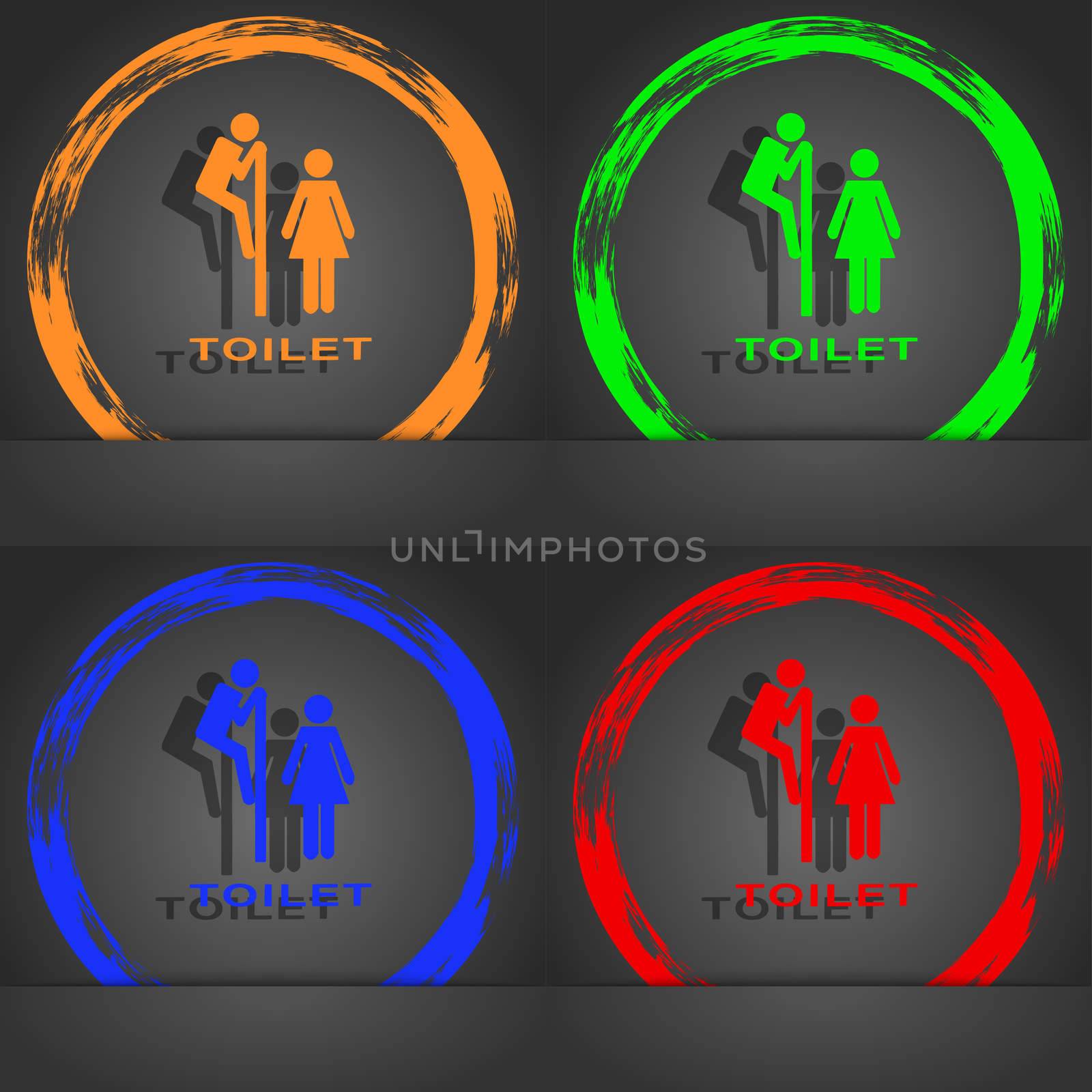 toilet icon symbol. Fashionable modern style. In the orange, green, blue, green design.  by serhii_lohvyniuk