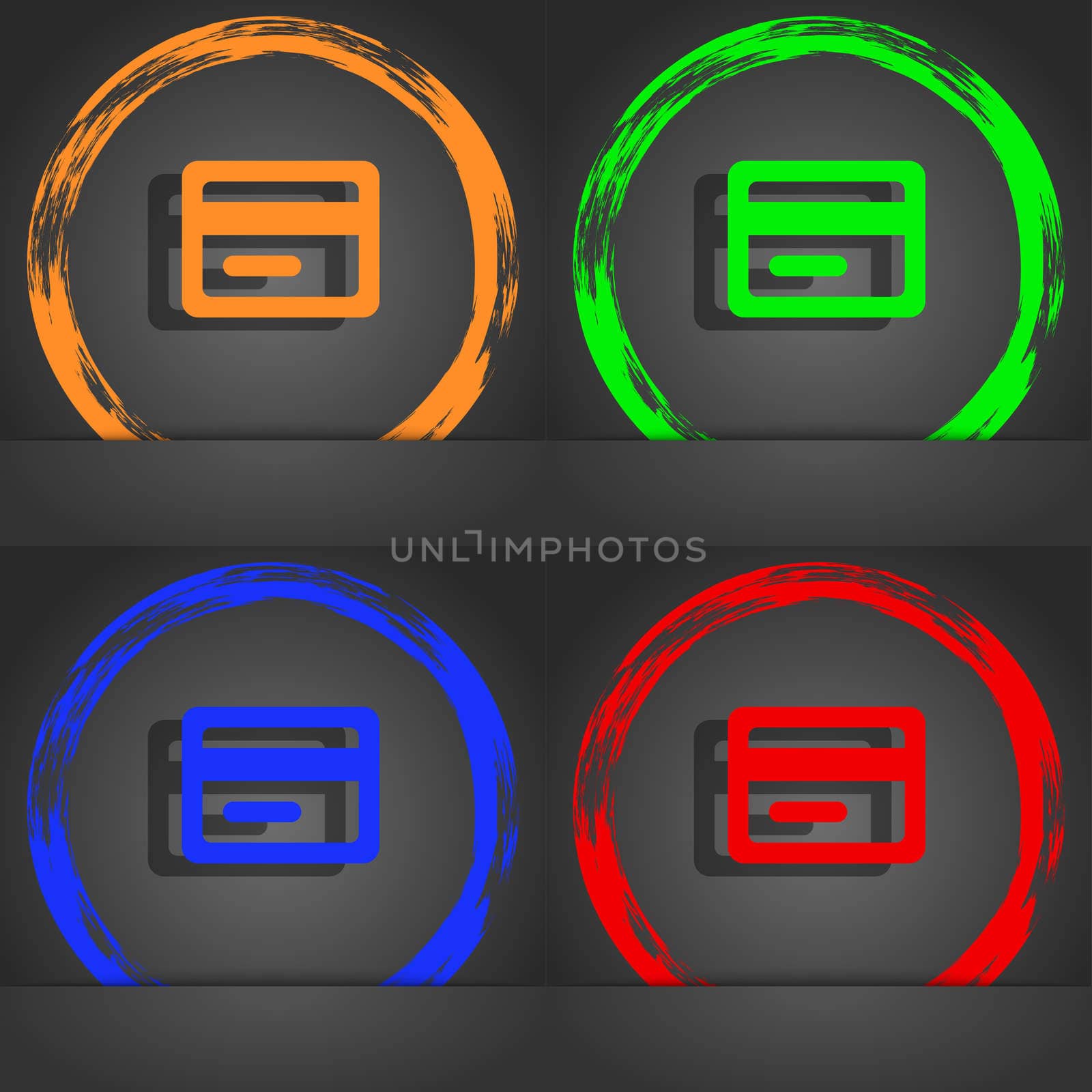 credit card icon symbol. Fashionable modern style. In the orange, green, blue, green design. illustration