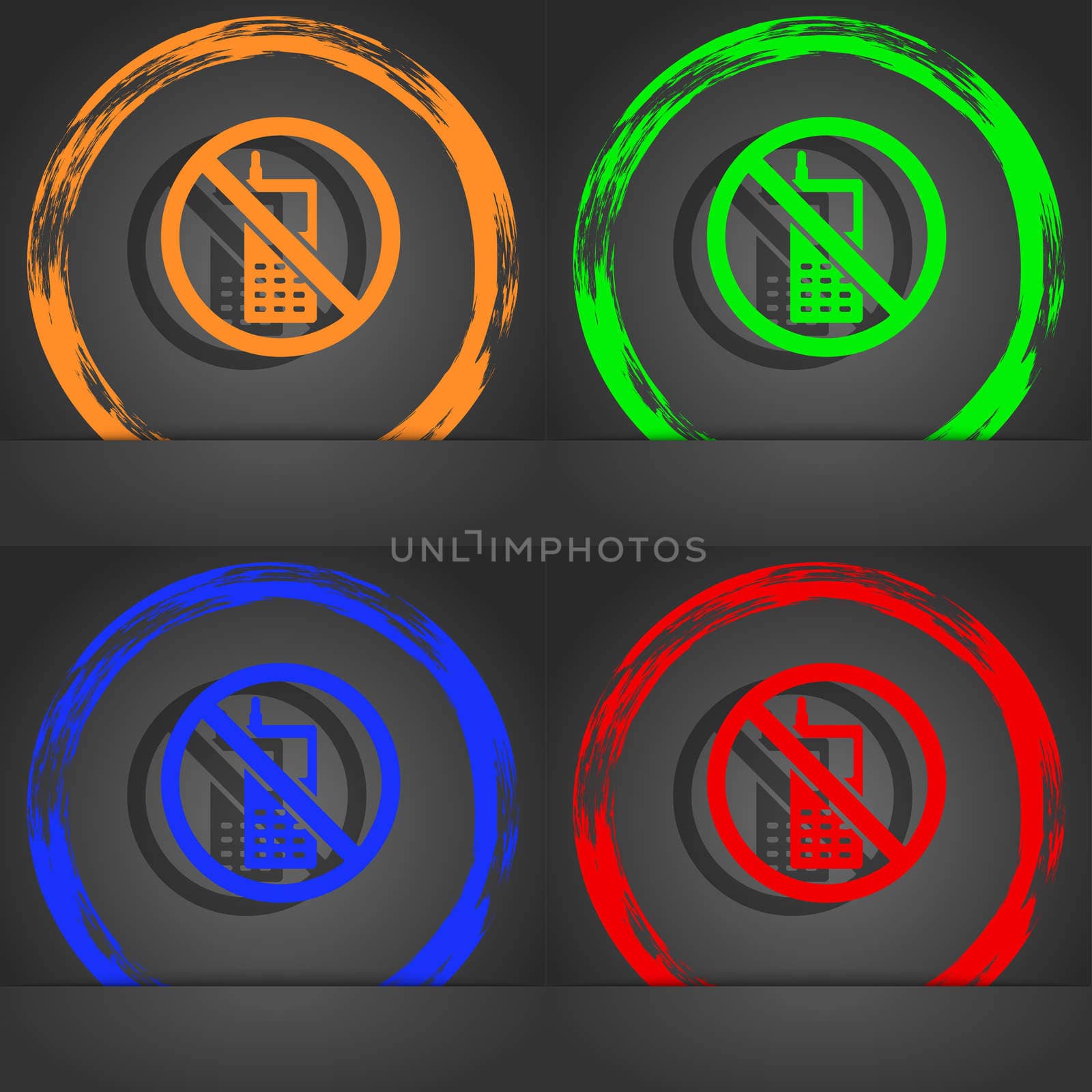 mobile phone is prohibited icon symbol. Fashionable modern style. In the orange, green, blue, green design. illustration