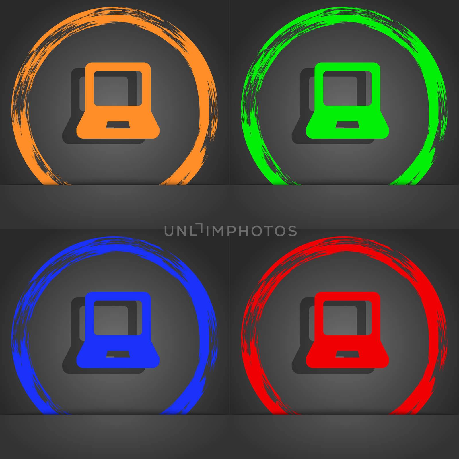 Laptop icon symbol. Fashionable modern style. In the orange, green, blue, green design. illustration