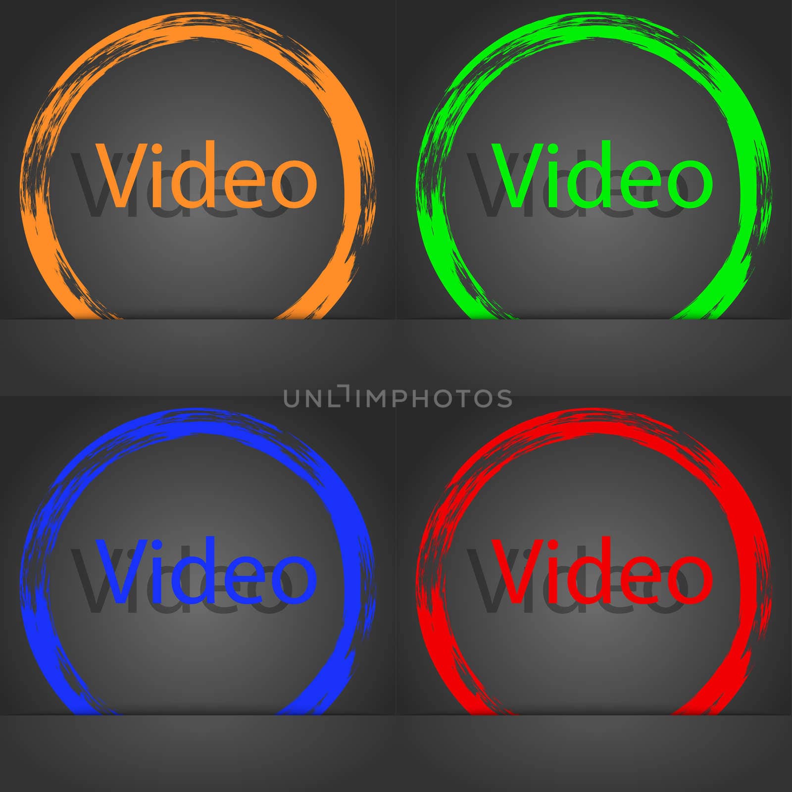 Play video sign icon. Player navigation symbol. Fashionable modern style. In the orange, green, blue, red design. illustration