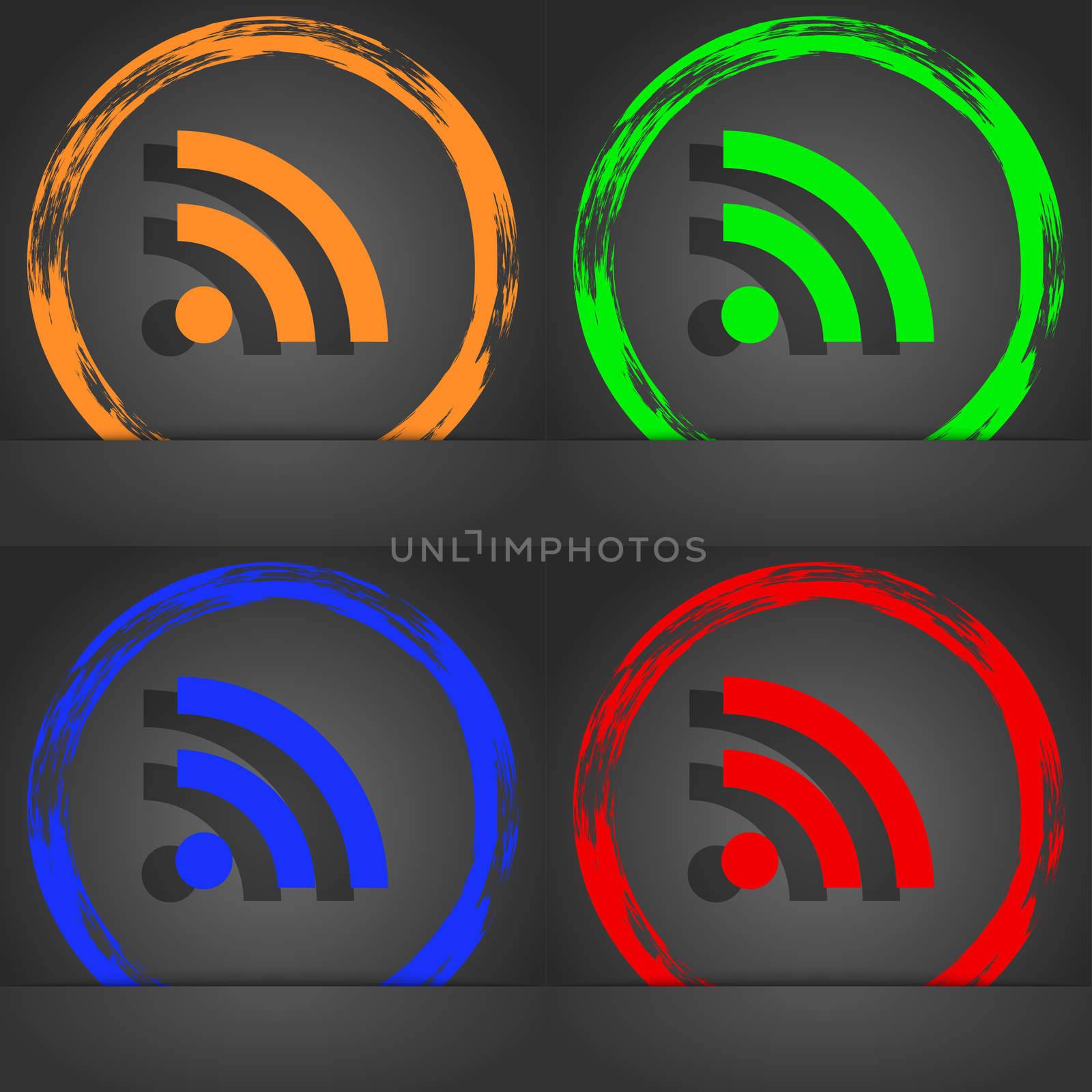 RSS feed icon symbol. Fashionable modern style. In the orange, green, blue, green design. illustration