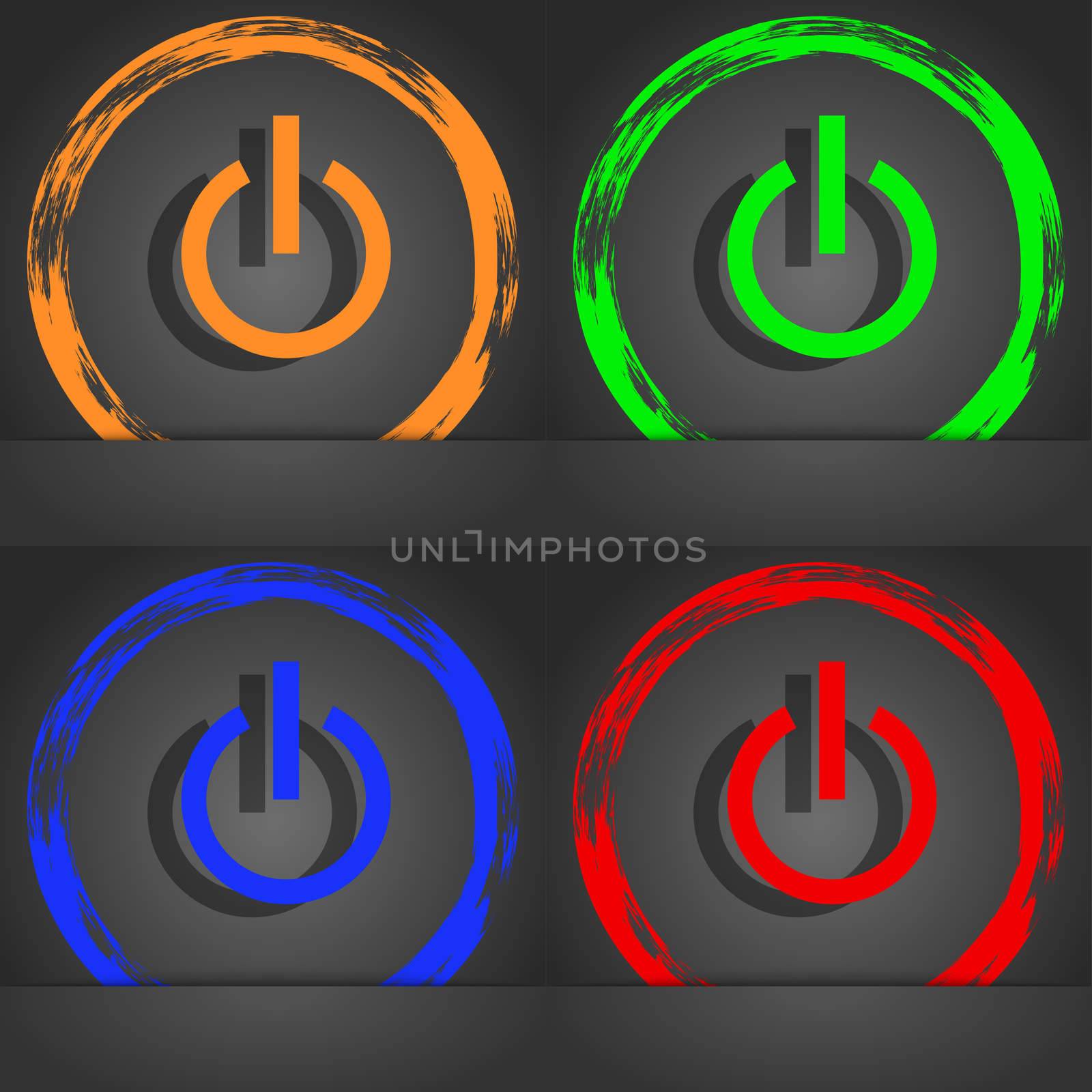 Power icon symbol. Fashionable modern style. In the orange, green, blue, green design. illustration