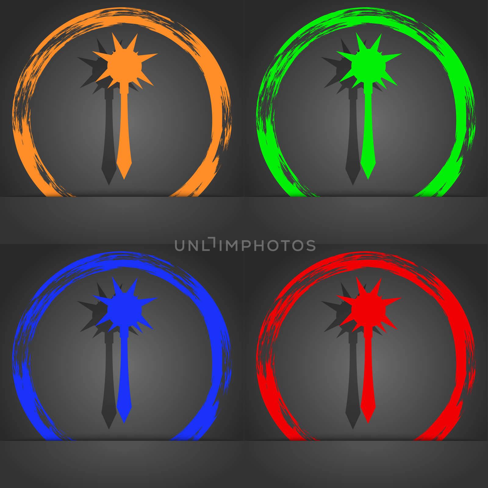 Mace icon symbol. Fashionable modern style. In the orange, green, blue, green design. illustration