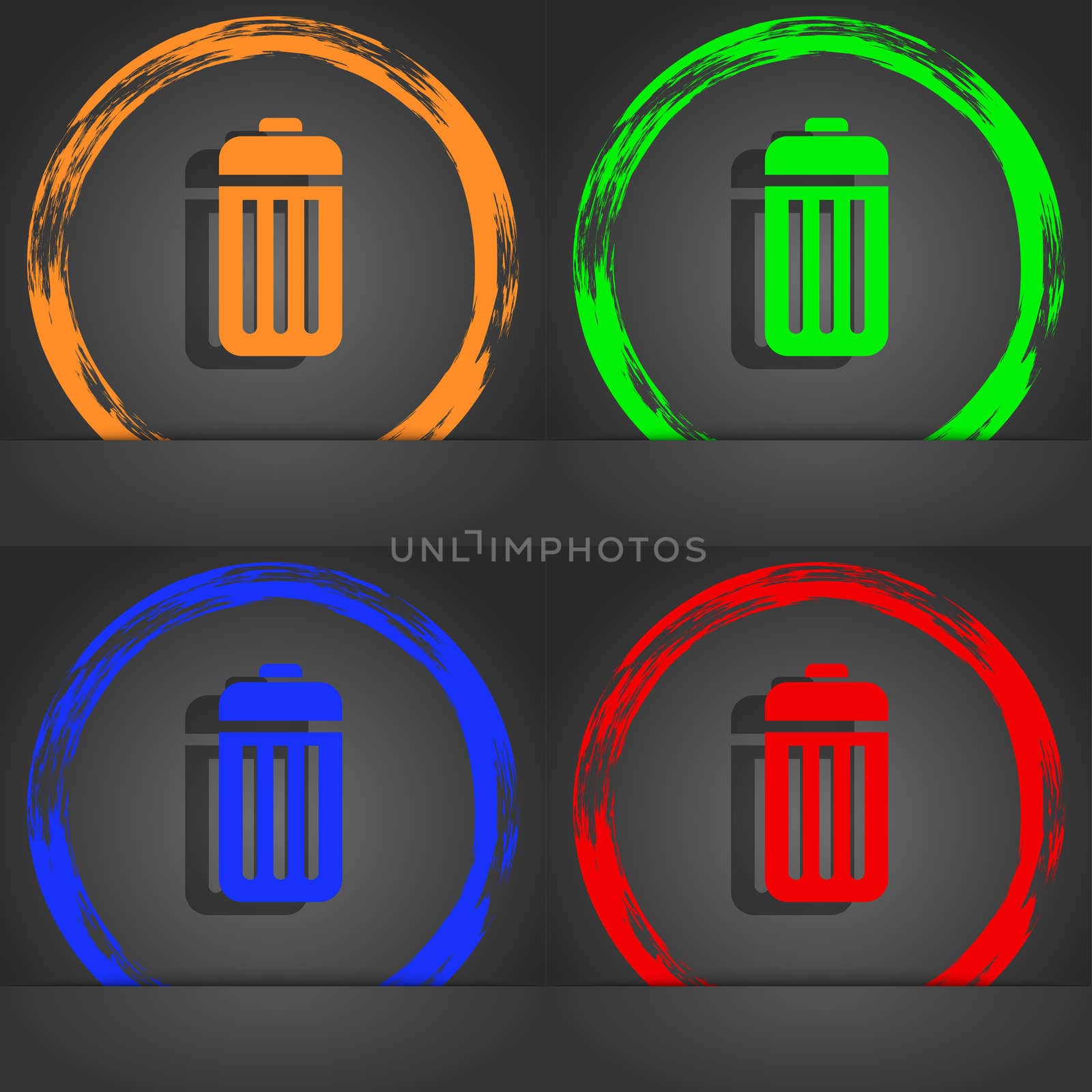 The trash icon symbol. Fashionable modern style. In the orange, green, blue, green design. illustration