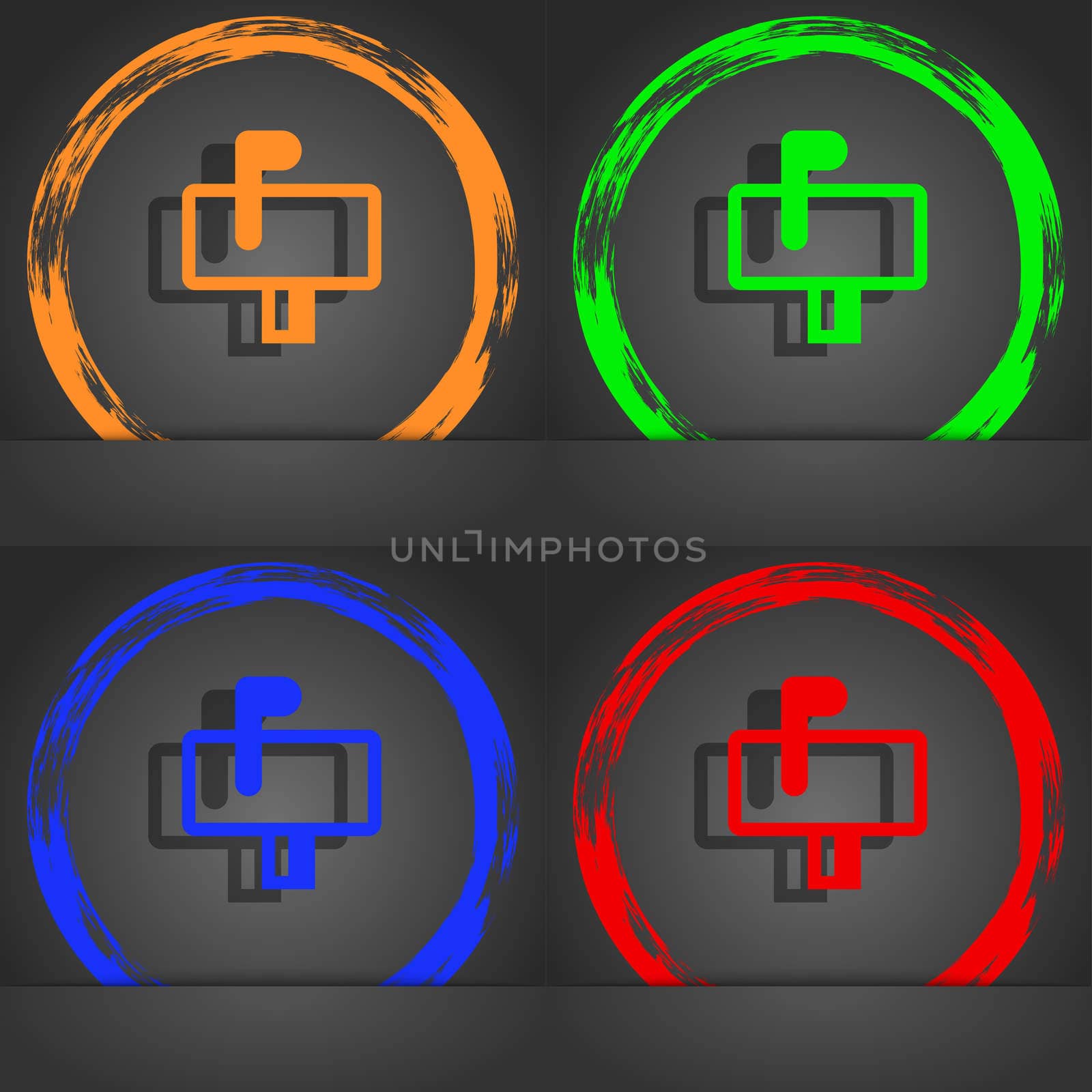 Mailbox icon symbol. Fashionable modern style. In the orange, green, blue, green design. illustration