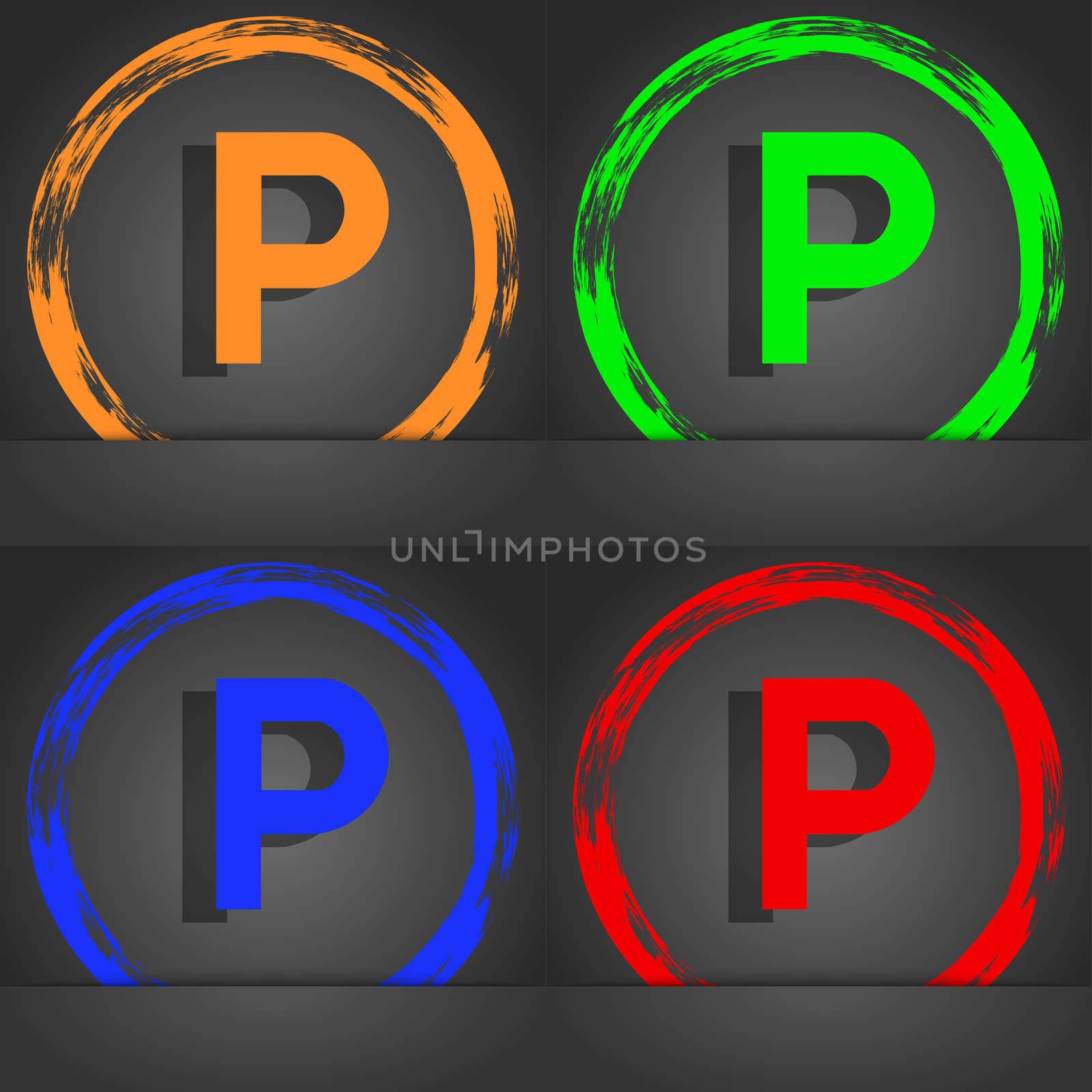 parking icon symbol. Fashionable modern style. In the orange, green, blue, green design. illustration