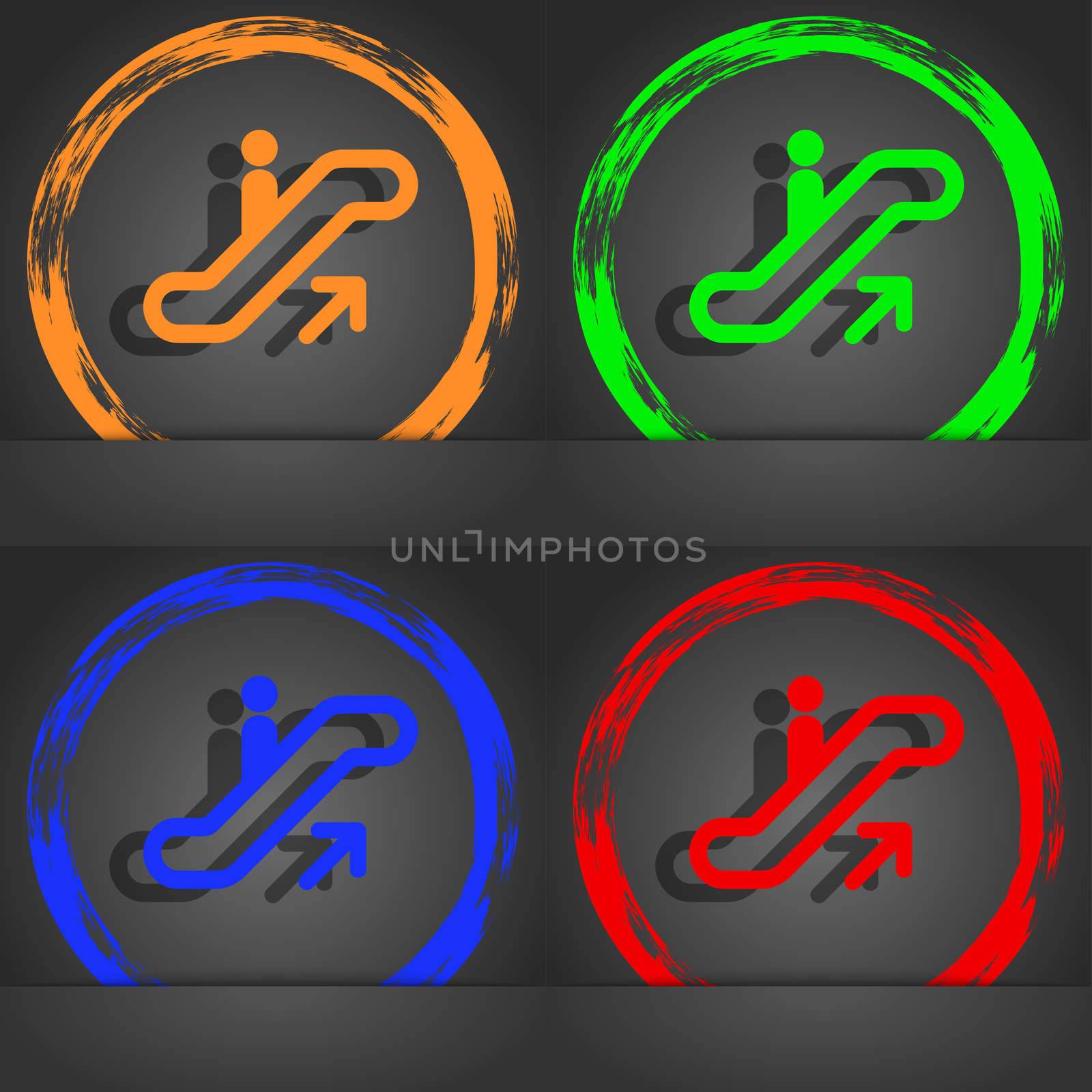 elevator, Escalator, Staircase icon symbol. Fashionable modern style. In the orange, green, blue, green design. illustration