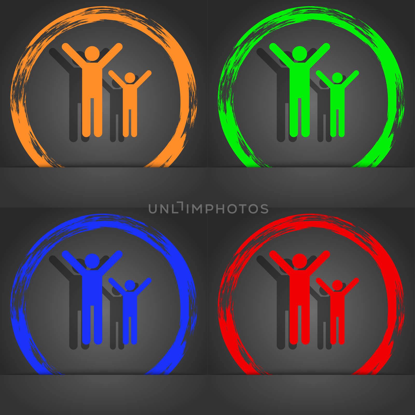 happy family icon symbol. Fashionable modern style. In the orange, green, blue, green design. illustration