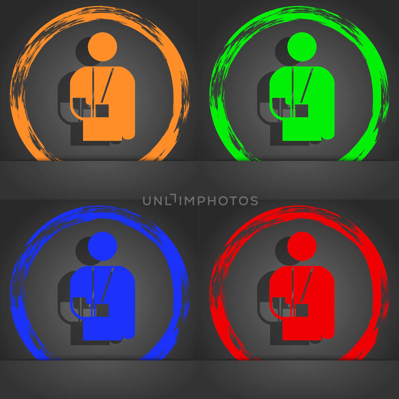 broken arm, disability icon symbol. Fashionable modern style. In the orange, green, blue, green design. illustration