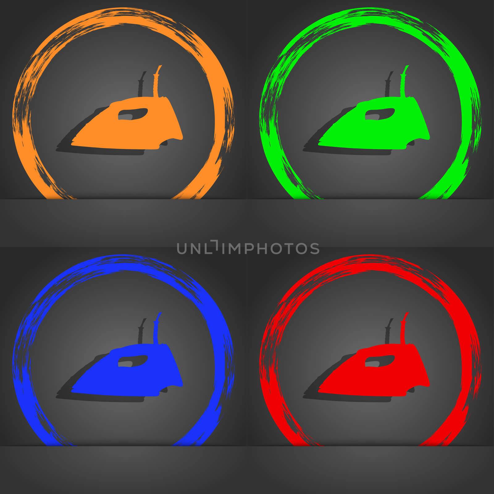 Iron icon symbol. Fashionable modern style. In the orange, green, blue, green design. illustration