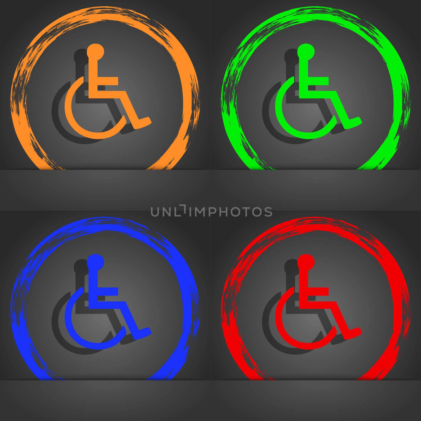 disabled icon symbol. Fashionable modern style. In the orange, green, blue, green design. illustration