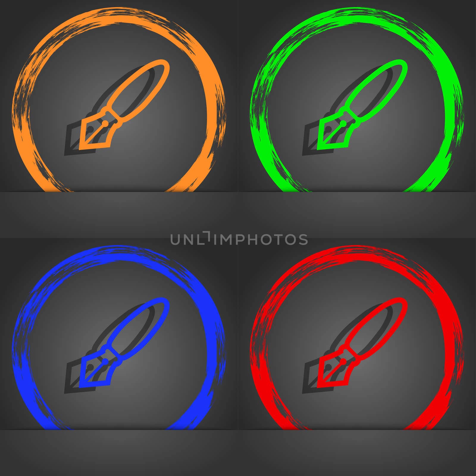 Pen icon symbol. Fashionable modern style. In the orange, green, blue, green design. illustration