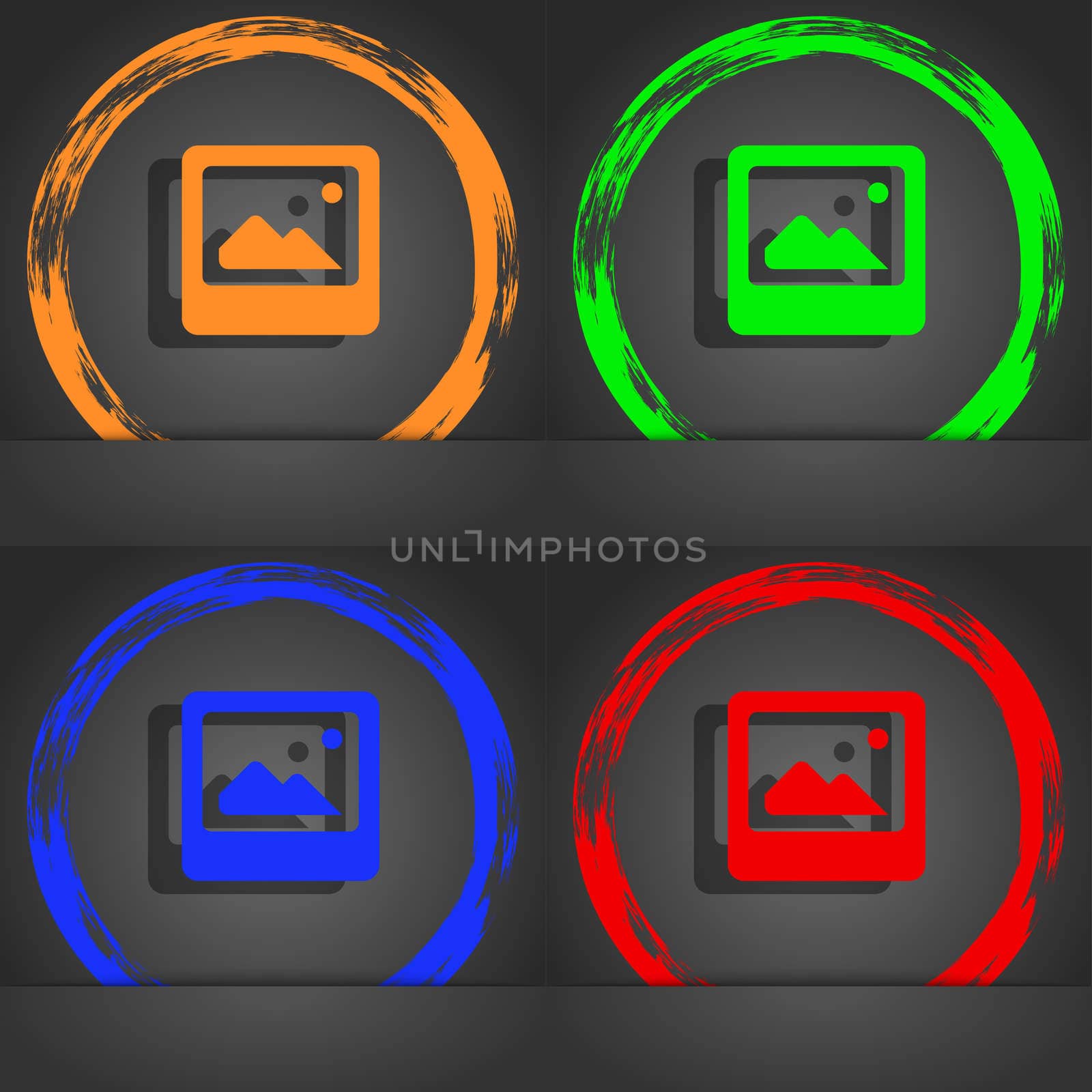 Photo frame template icon symbol. Fashionable modern style. In the orange, green, blue, green design. illustration