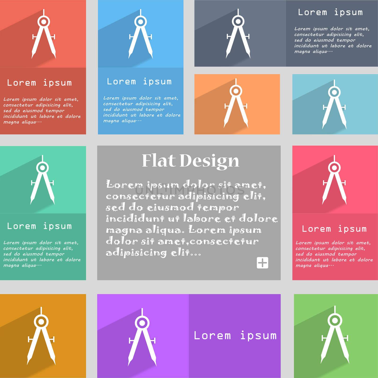 Mathematical Compass sign icon. Set of colored buttons. illustration