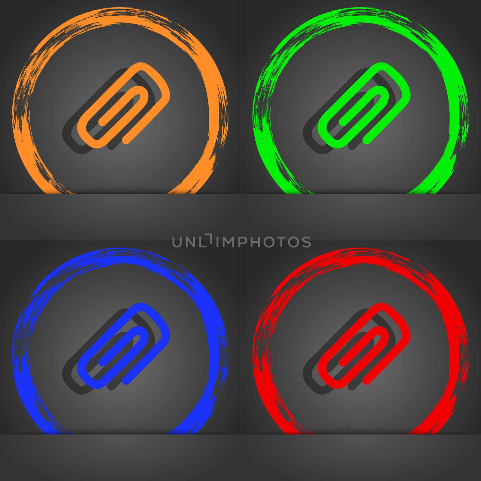clip to paper icon symbol. Fashionable modern style. In the orange, green, blue, green design. illustration